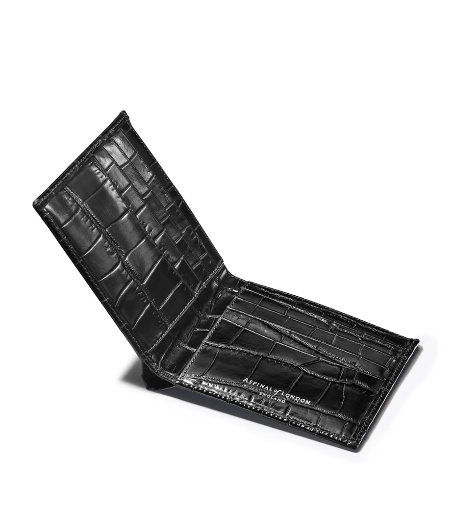 Croc-Embossed Leather Bifold Wallet BLACK Image 2