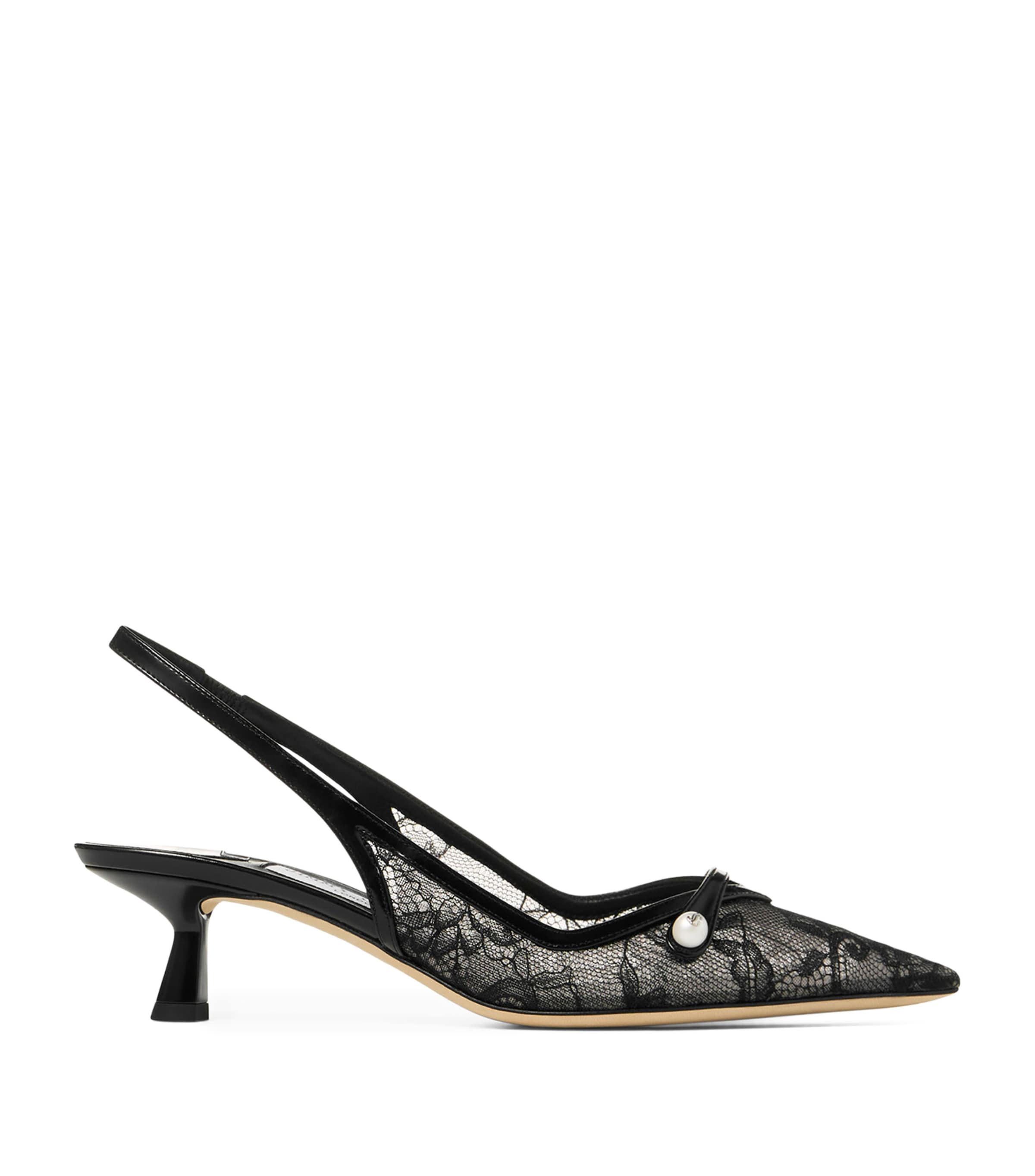 Jimmy Choo Amita 45 Lace-leather Slingback Pumps In Black
