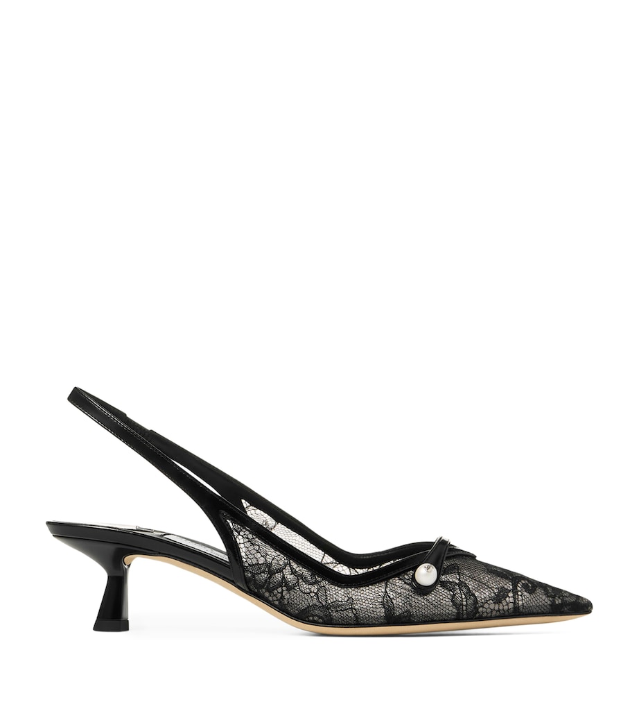 Amita 45 Lace-Leather Slingback Pumps BLACK/BLACK Image 1