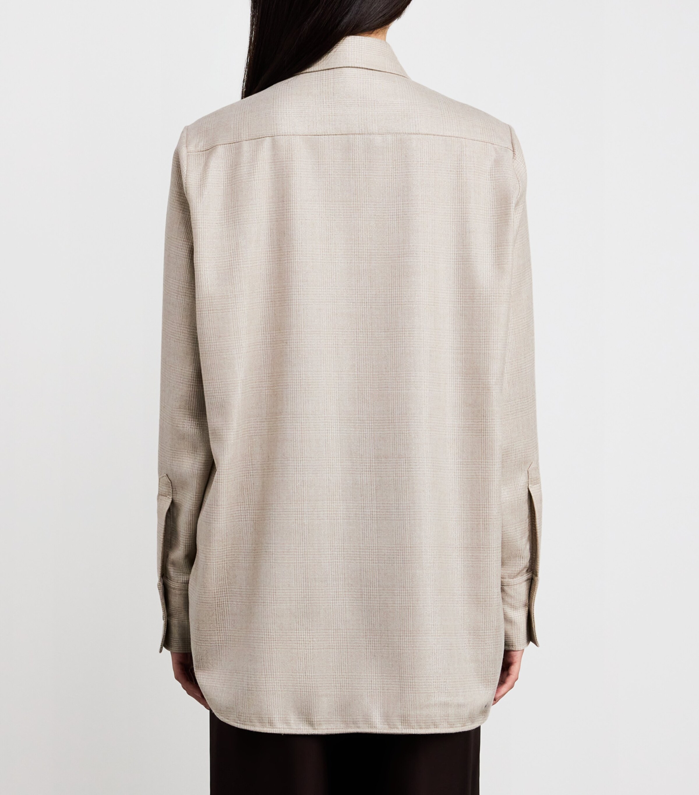 Kiton Womens Virgin Wool Check Shimmer Oversized Shirt Beige Image 4