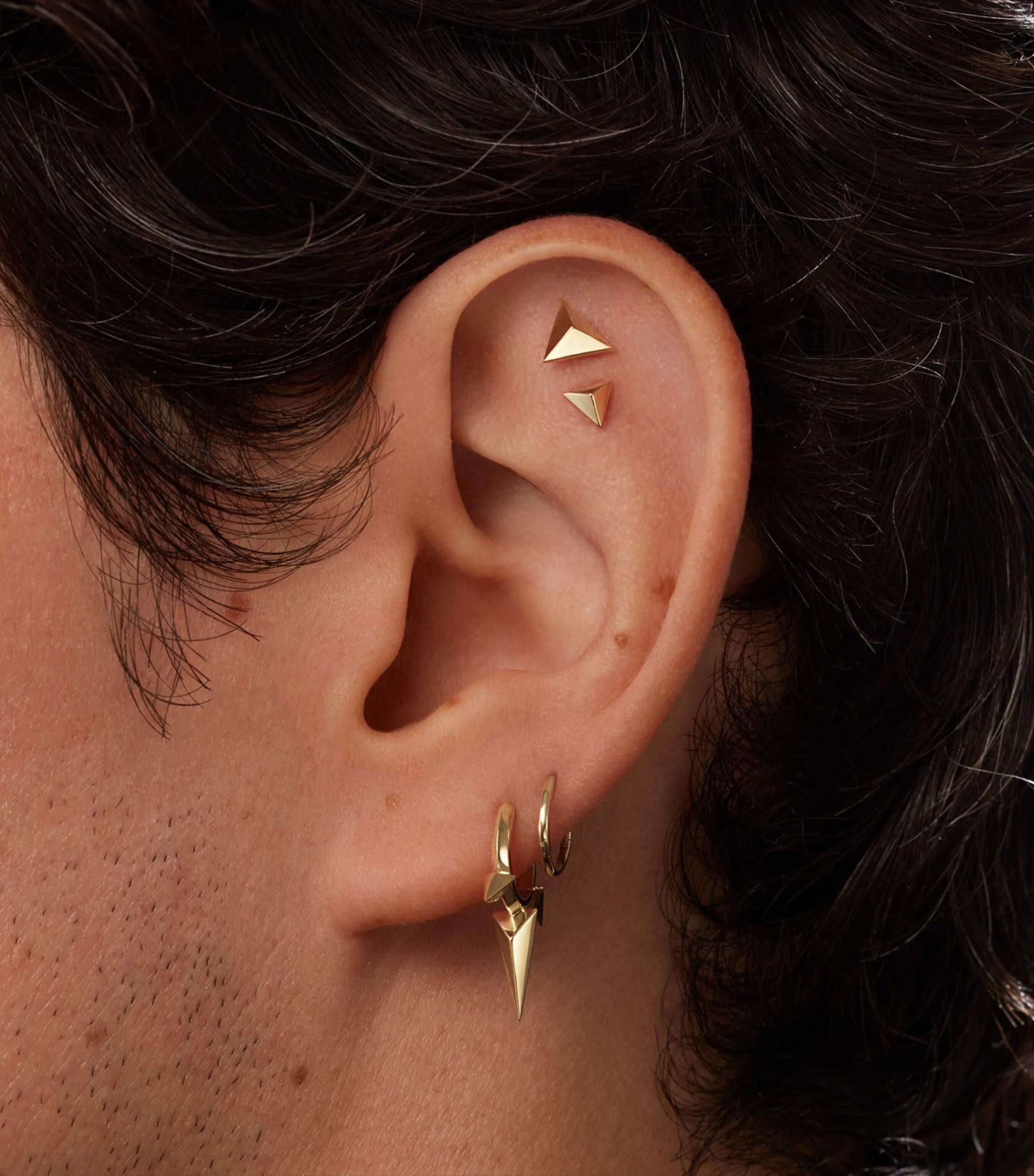 Maria Tash Yellow Gold Faceted Triangle Stud Earring (7mm) Yellow Gold Image 3