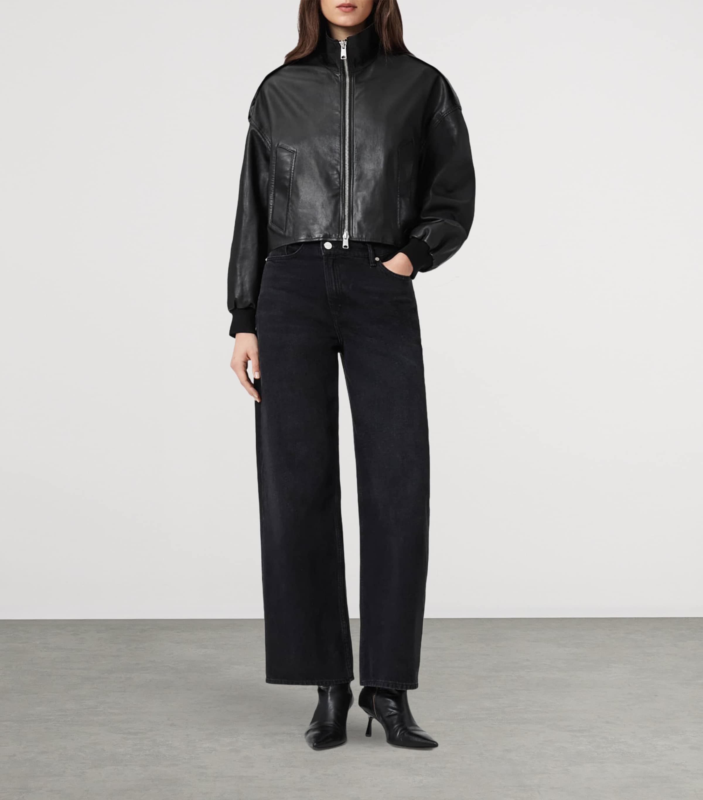 AllSaints Womens Lowden Leather Jacket Black Image 2