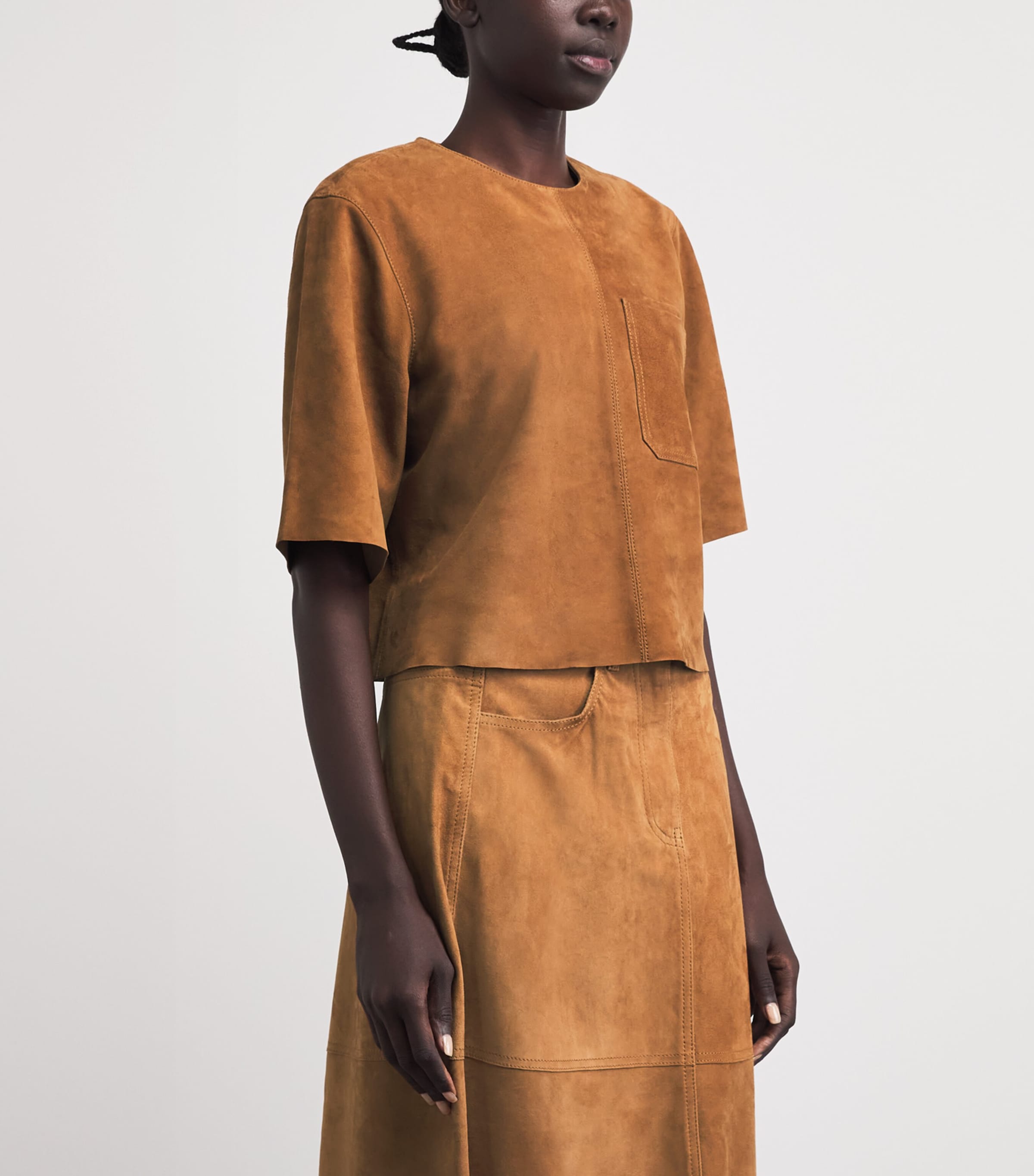 ME+EM Womens Suede Boxy Luxe T-Shirt Cigaro Brown Image 4
