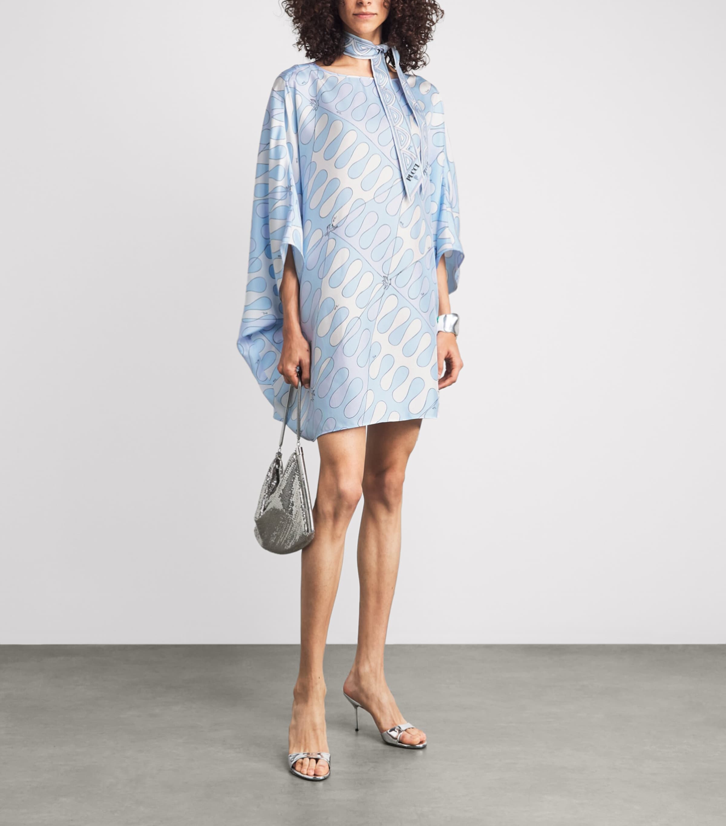 PUCCI Womens Silk Printed Kaftan Mini Dress Light Blue Image 2