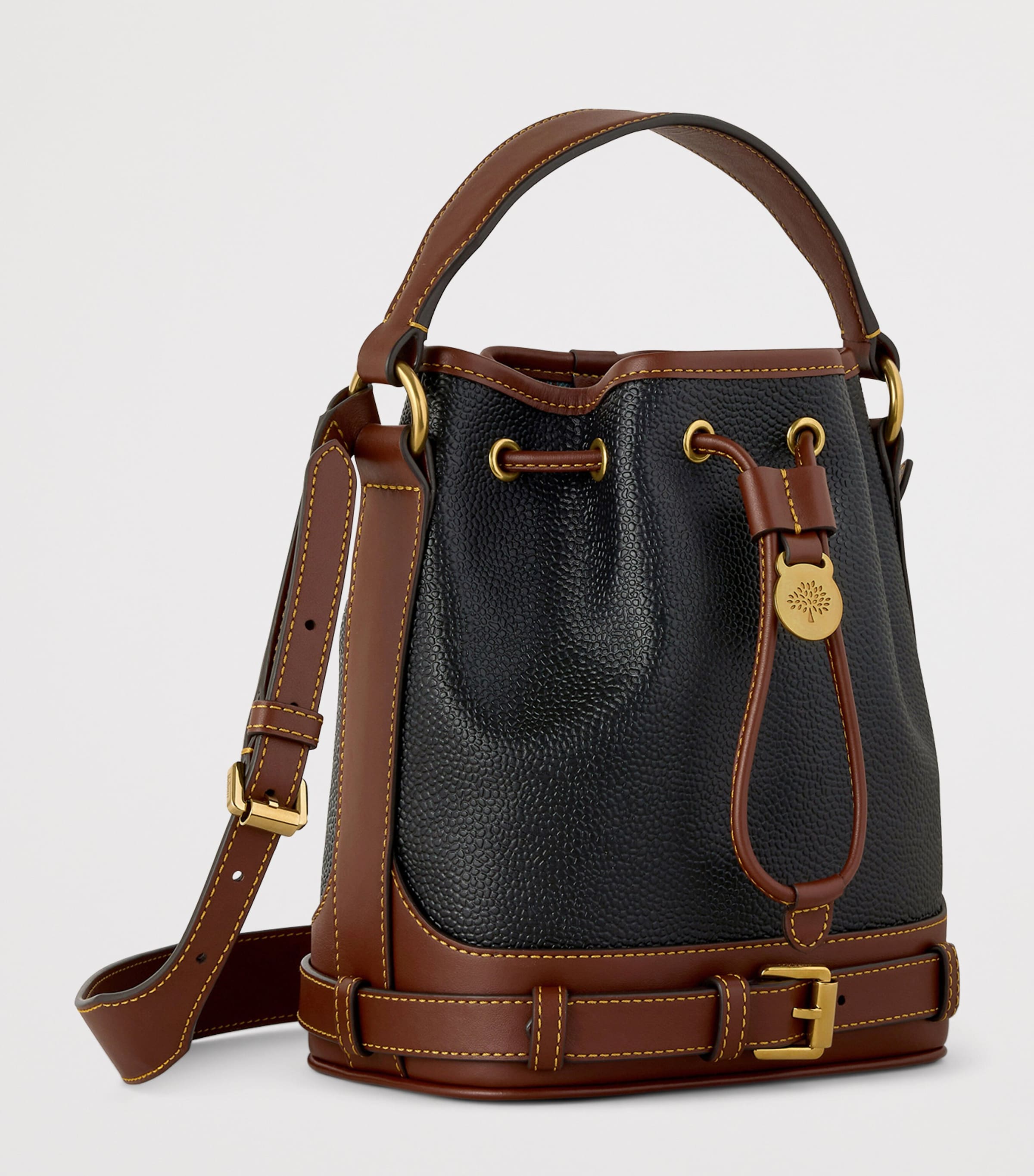 Mulberry Small Leather-Trim Bucket Bag Black Cognac Image 2