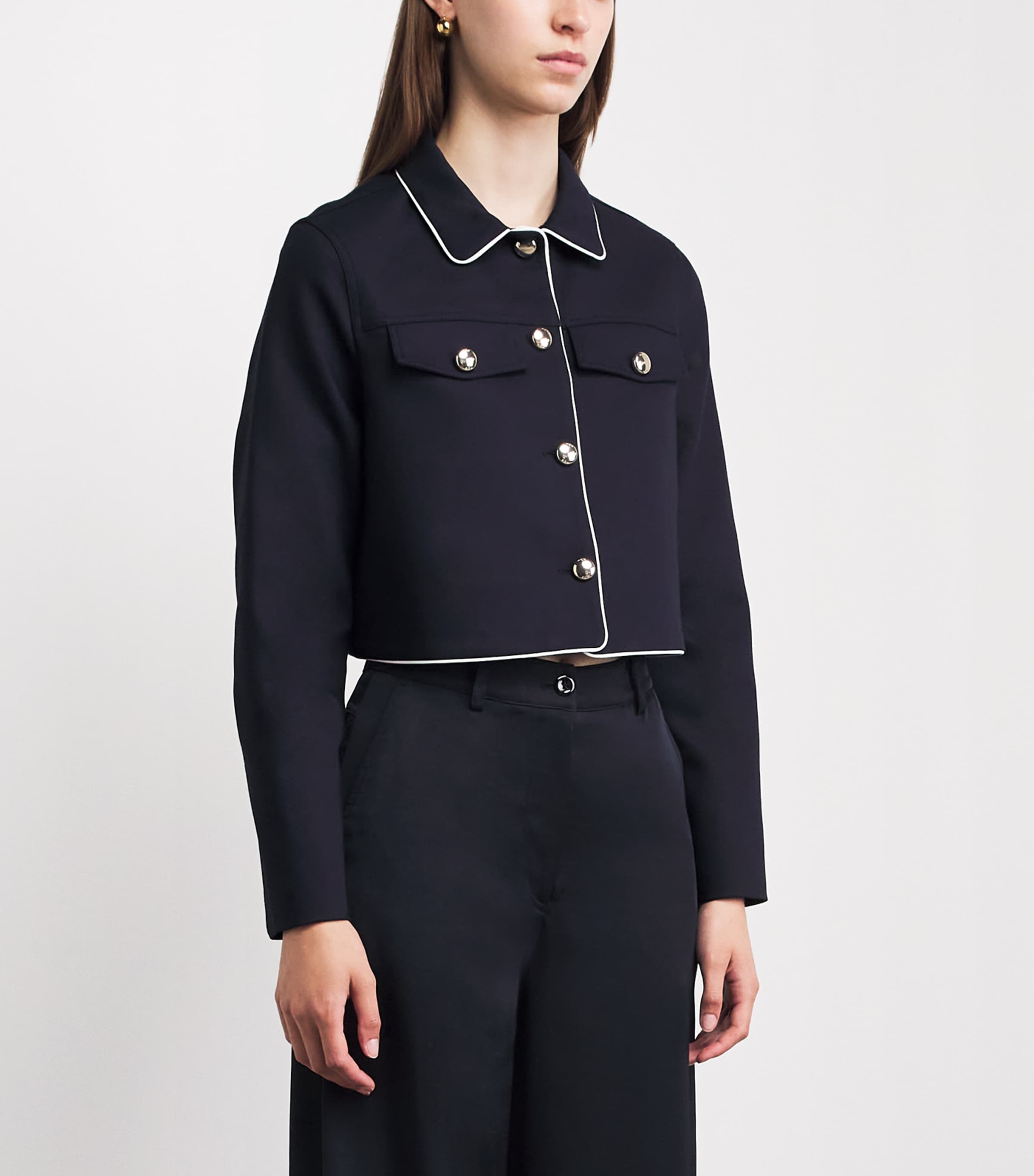 Maje Womens Cotton-Blend Cropped Jacket Navy Image 4
