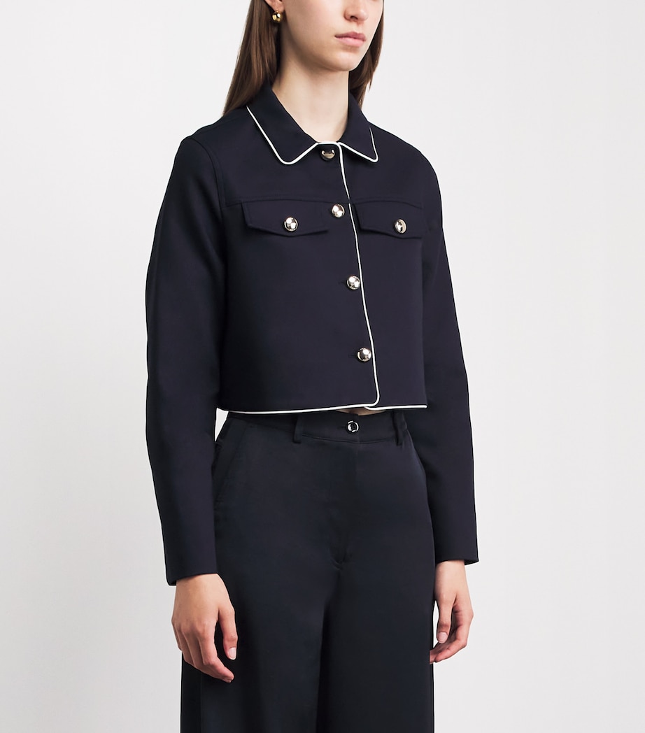 Maje Womens Cotton-Blend Cropped Jacket Navy Image 4