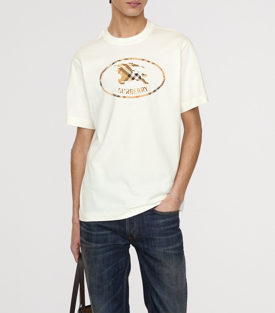 Burberry Mens Check EKD Embroidered T-Shirt Chalk Image 2