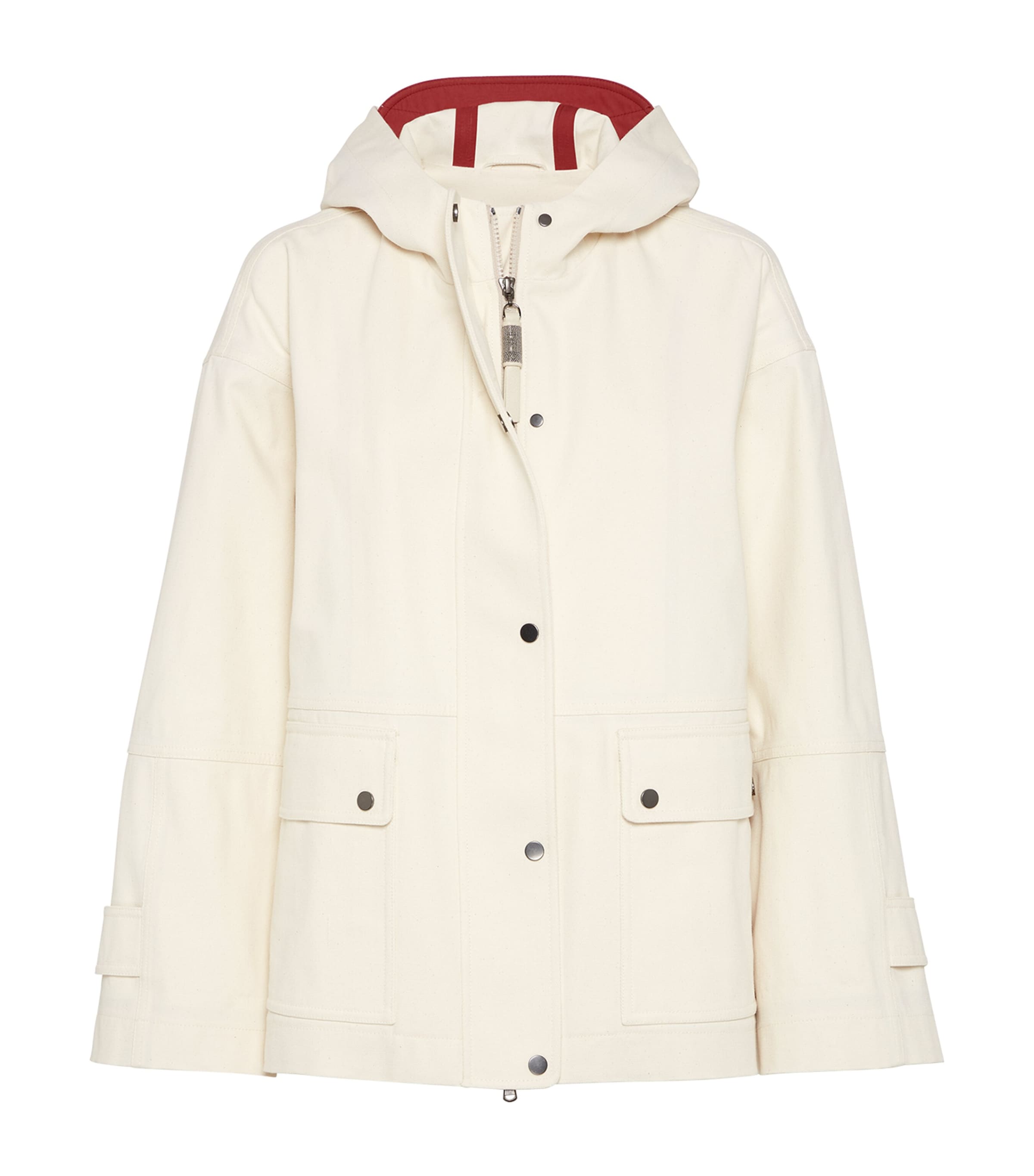 Brunello Cucinelli Hooded Canvas Waterproof Jacket In Beige