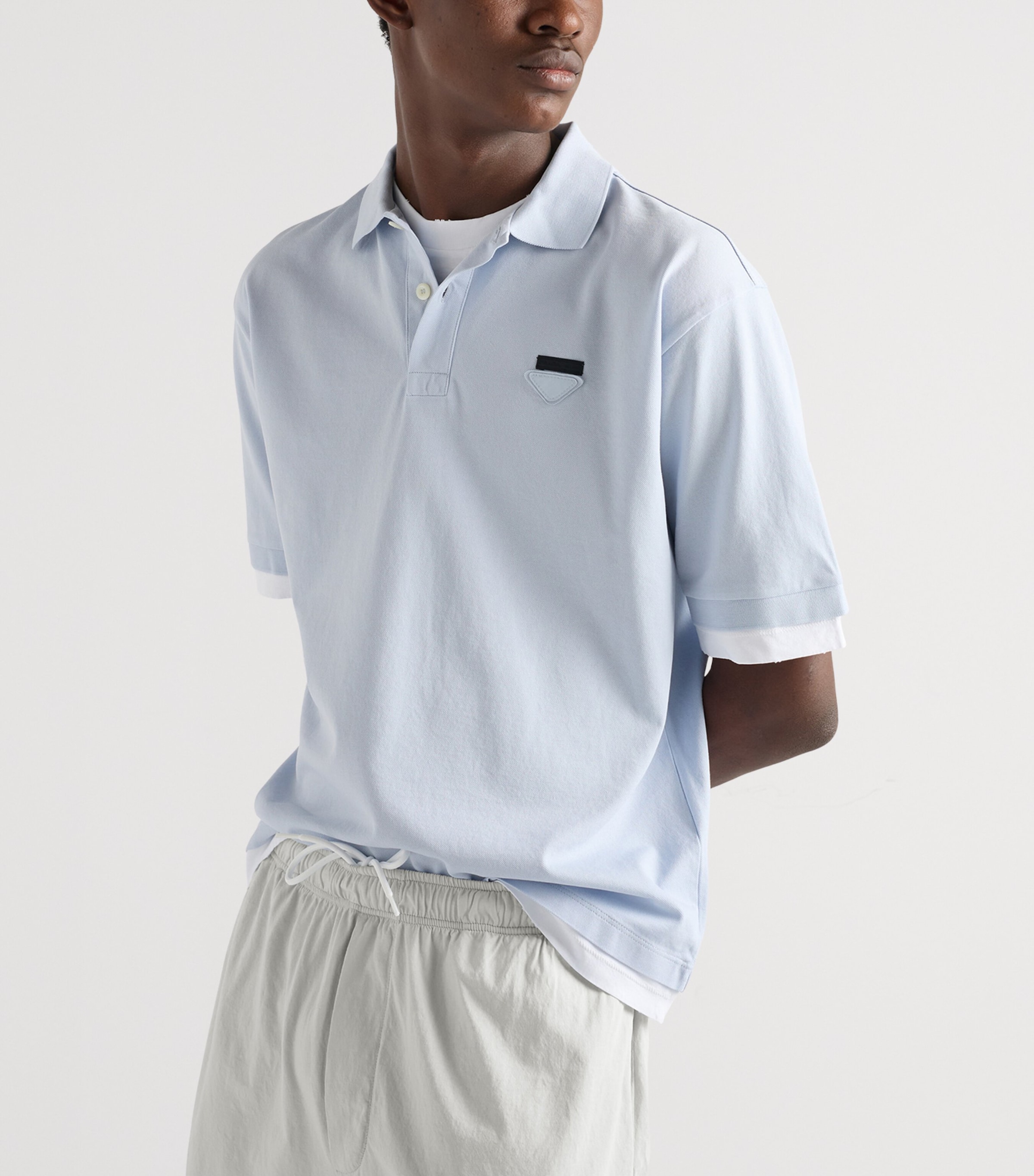 Prada Mens Cotton Layered Polo Shirt Light Blue Image 3