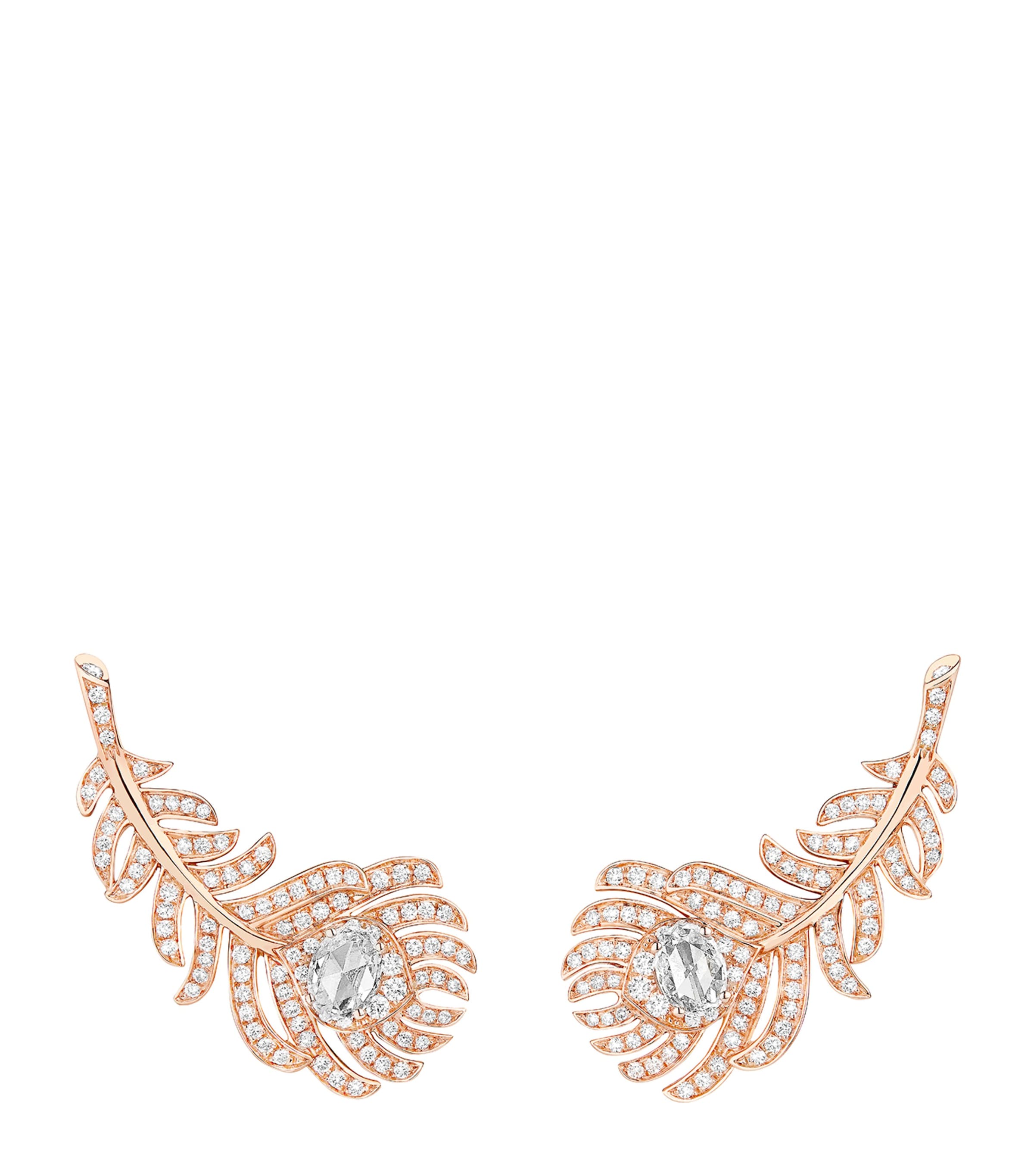 BOUCHERON SMALL ROSE GOLD PLUME DA PAON EAR CLIPS 