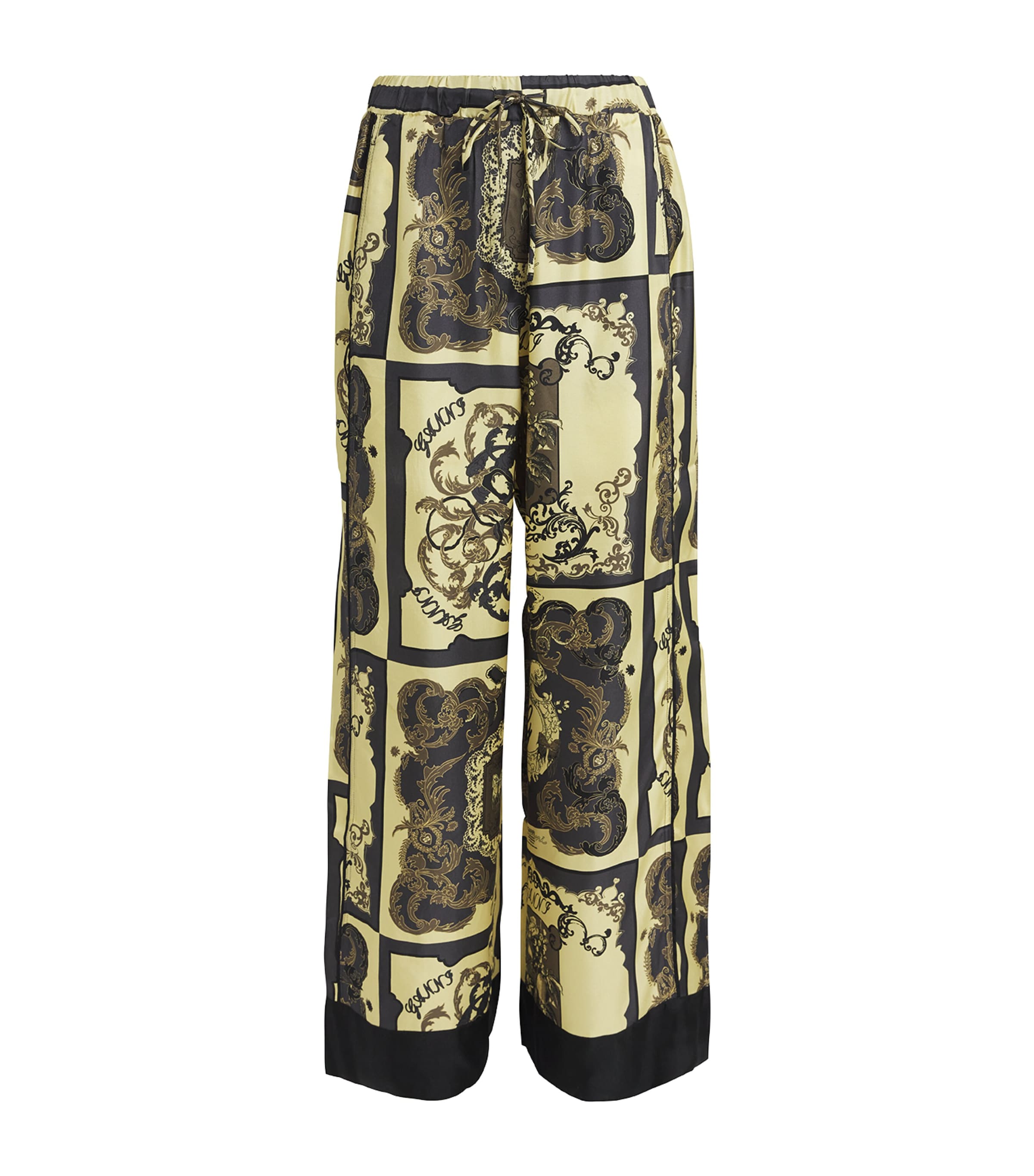 Ganni Silk Ornate Print Trousers In Yellow