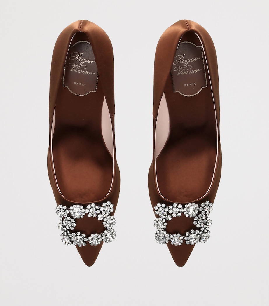 Roger Vivier Satin Decolleté Flower Strass Pumps 65 Mid Brown Image 3