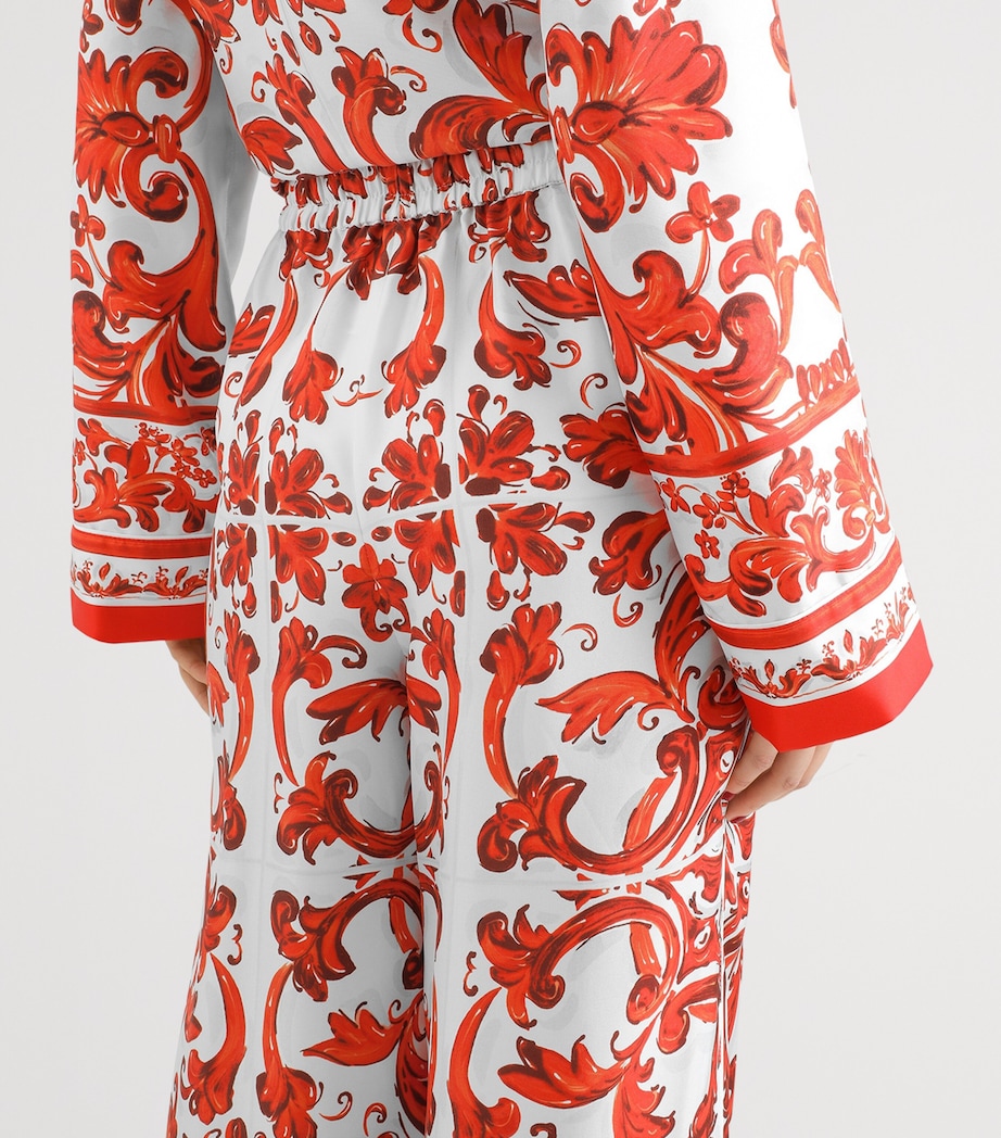 Dolce&Gabbana Womens Silk Majolica Wide-Leg Trousers Combined Colou Image 4