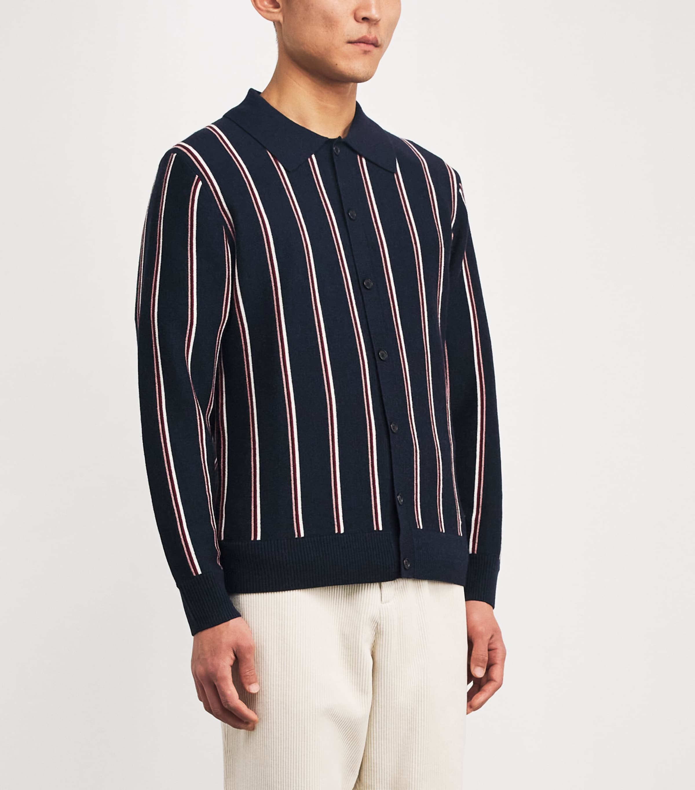 Cotton-Cashmere Stripe Cardigan MIDNIGHT MULTI Image 3