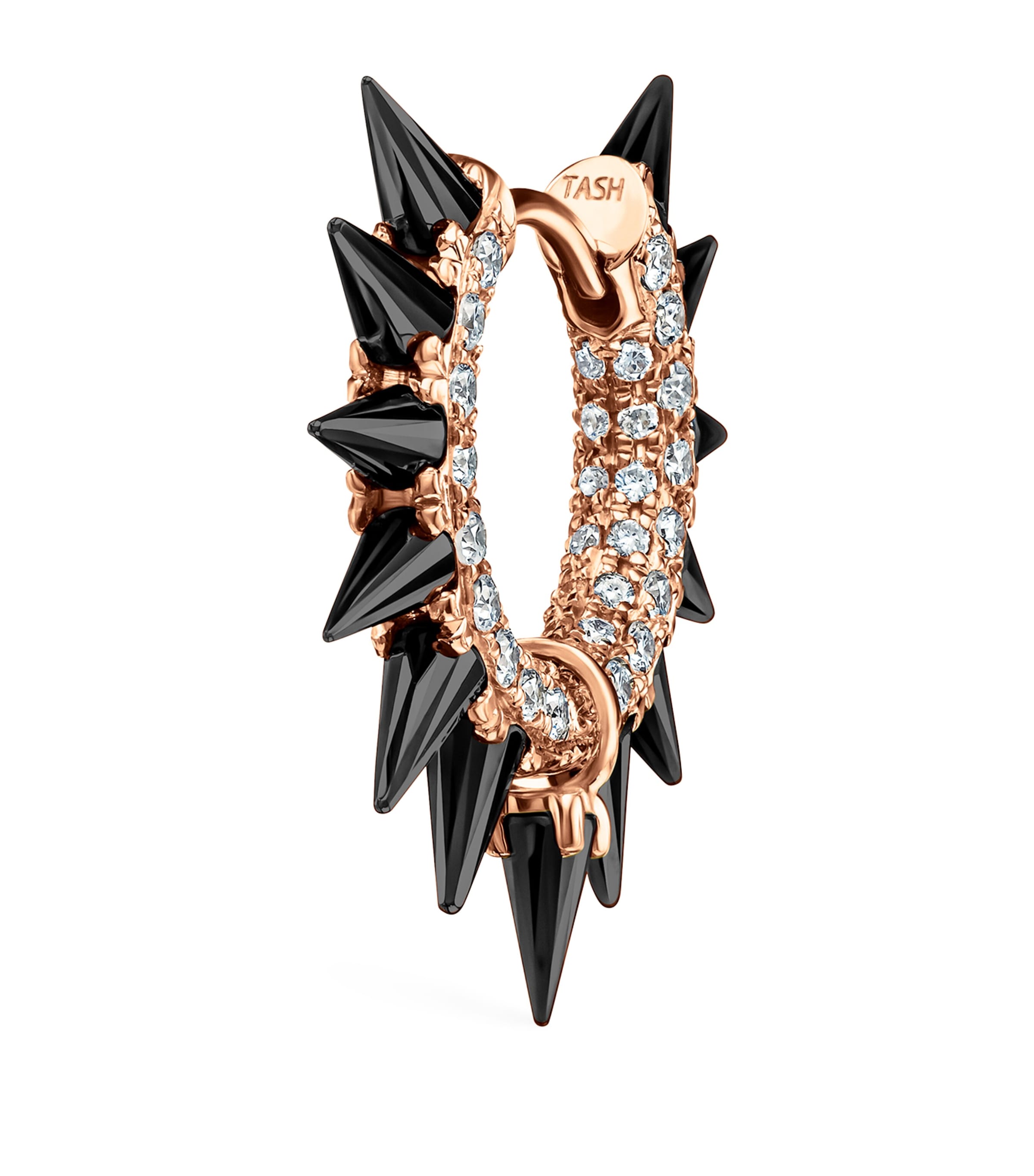 Maria Tash Rose Gold Black Moissanite Mohawk And Diamond Pavé Hoop Earring In Gold