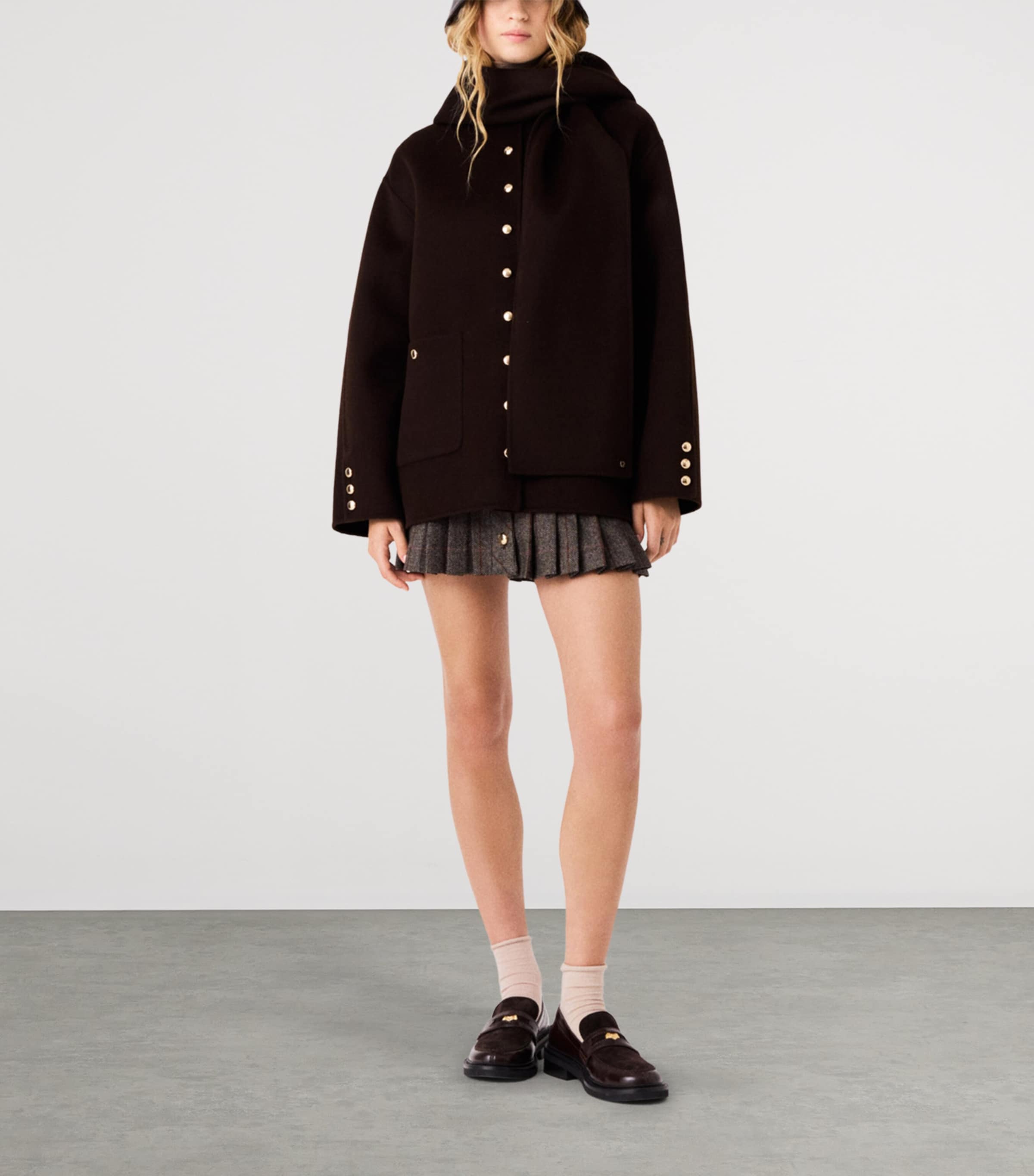 Maje Womens Wool-Blend Coat Dark Brown Image 3