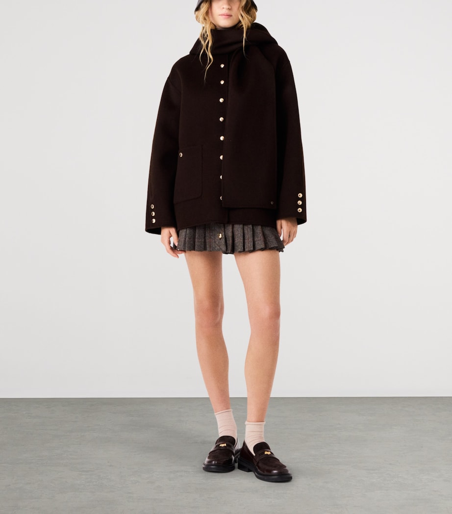 Maje Womens Wool-Blend Coat Dark Brown Image 3