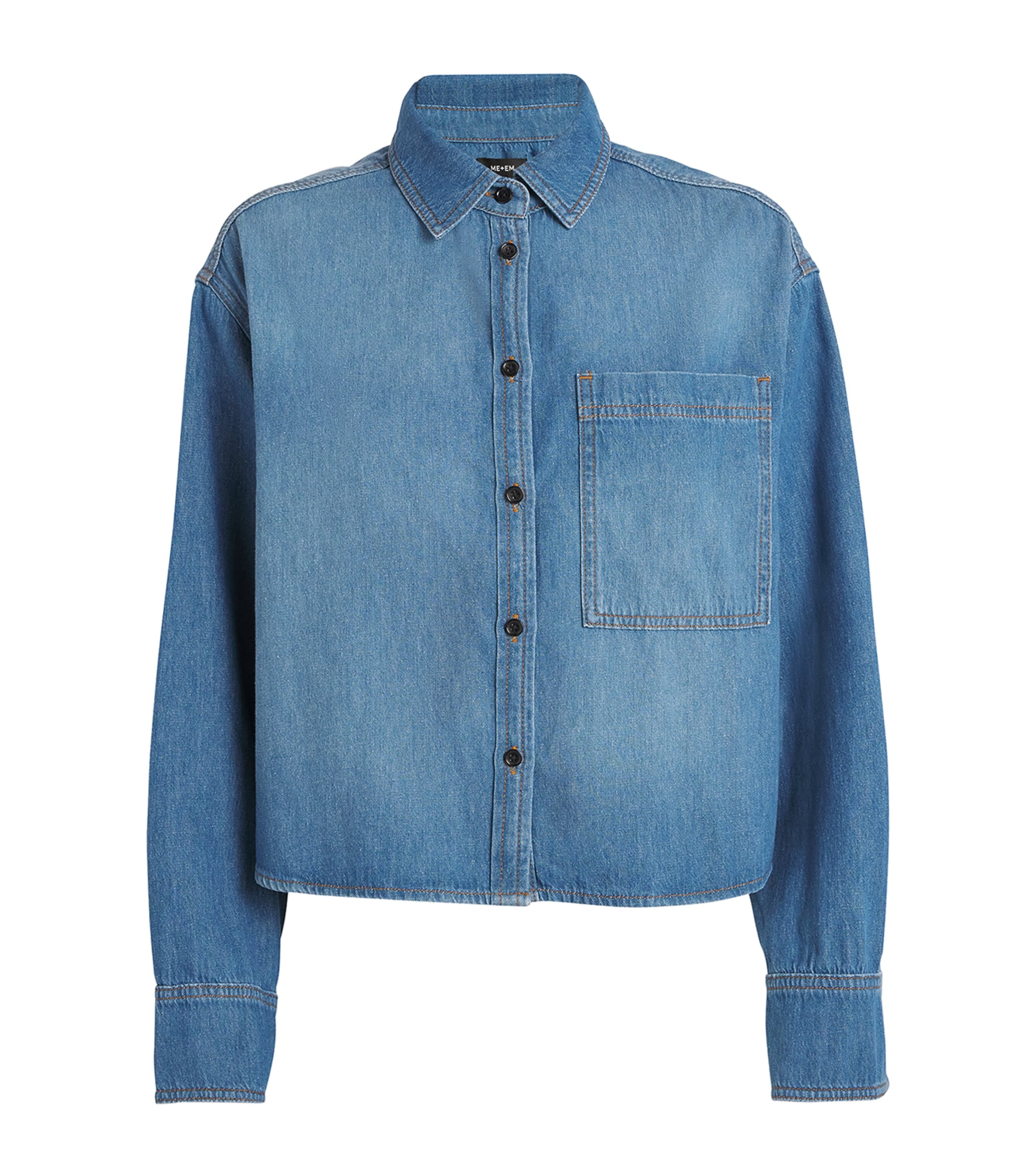 Me+em Cropped Denim Shirt In Blue