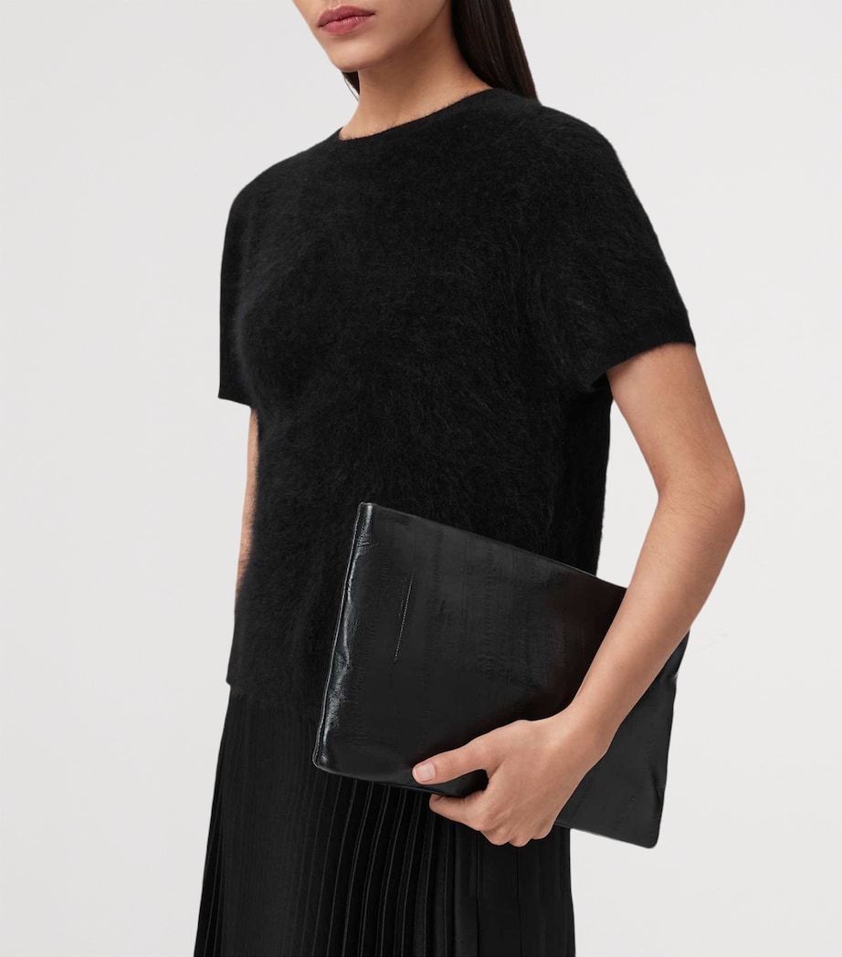 Leather Eel-Embossed Bettina Clutch Bag BLACK Image 5