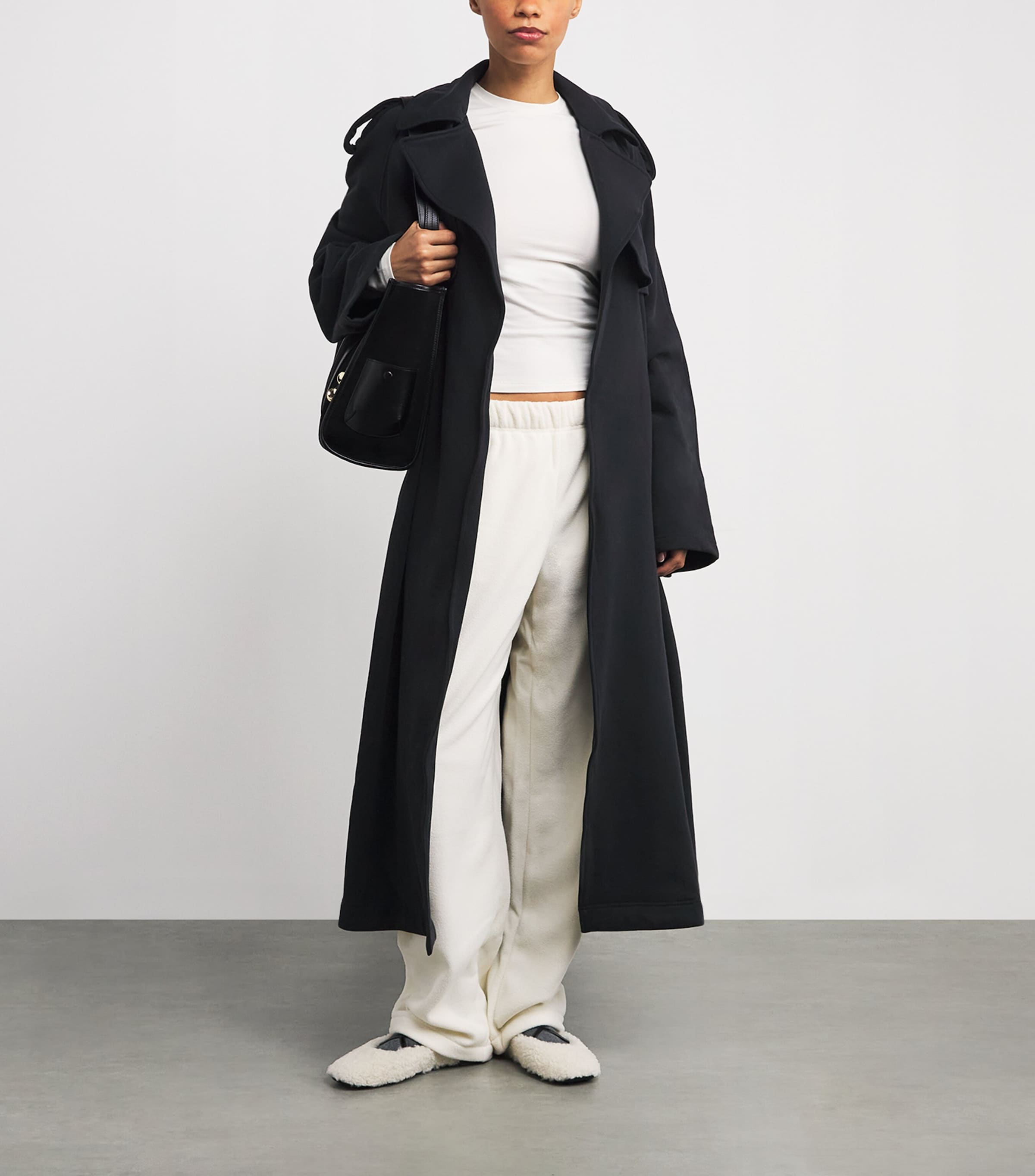 Skims Womens Cotton Fleece Boyfriend Trench Coat Onyx Image 2