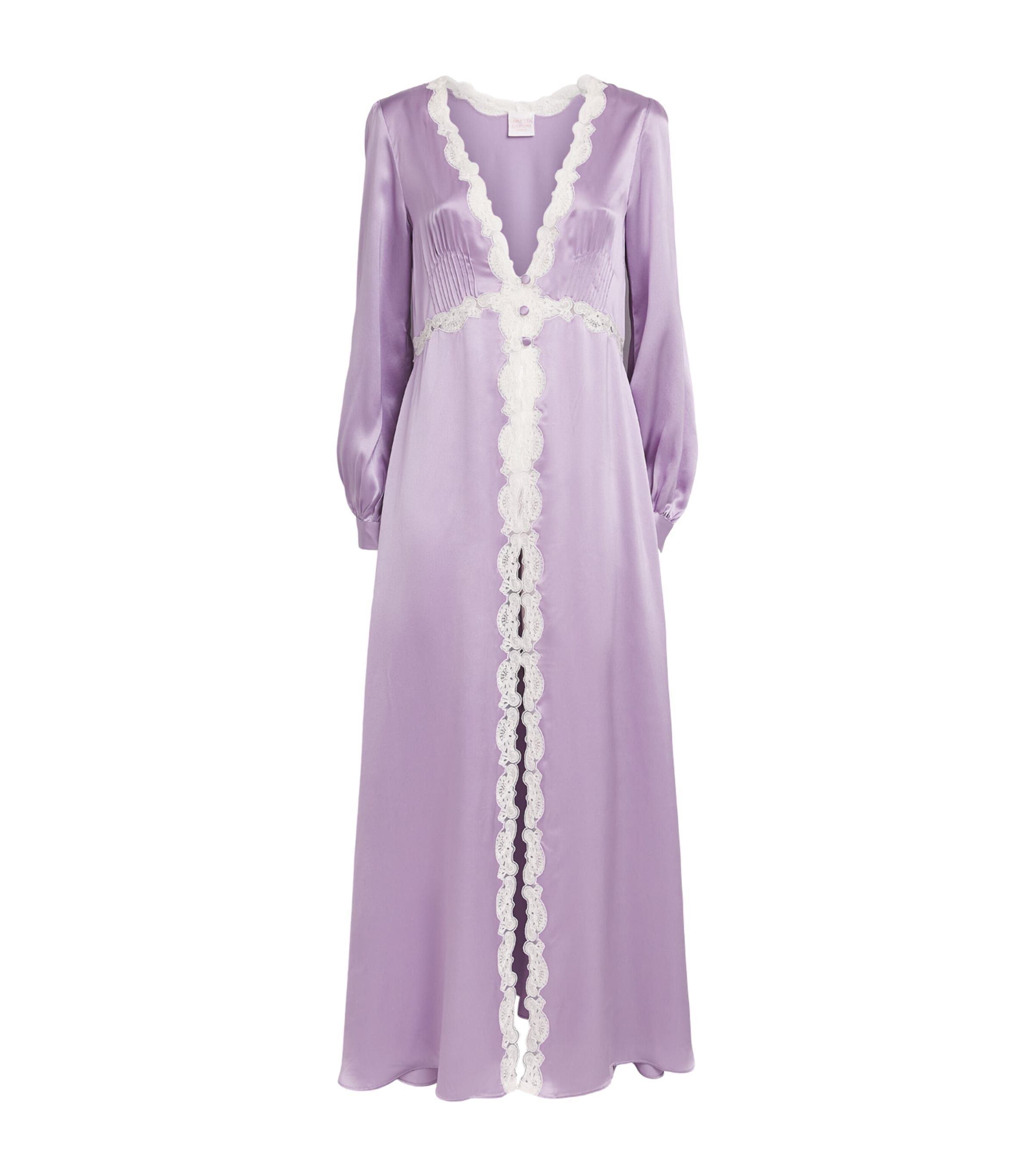 Loretta Caponi Womens Silk-Lace Pucci Long Robe Lilac Image 1