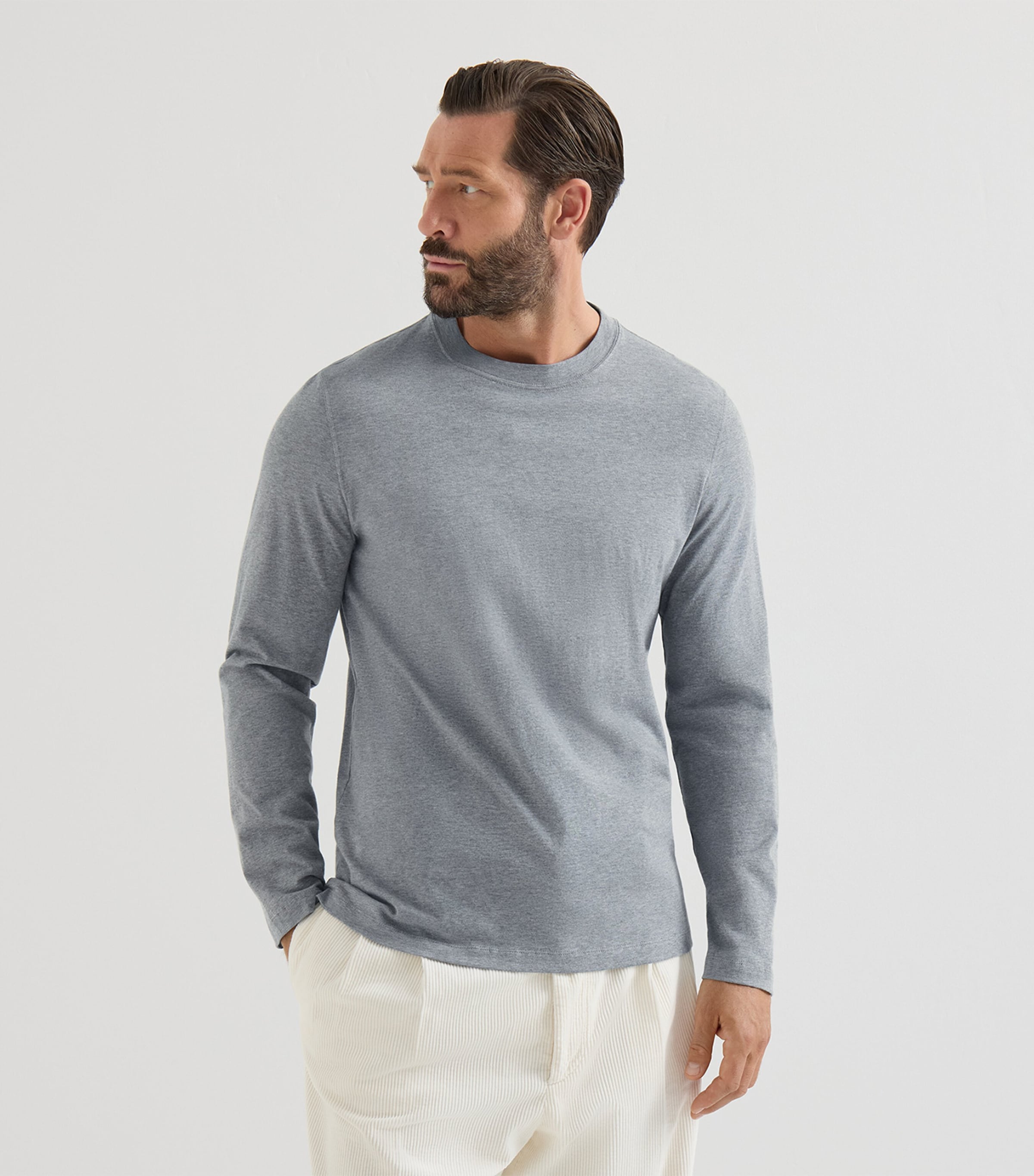 Brunello Cucinelli Mens Cotton Long-Sleeve T-Shirt Grey Image 4