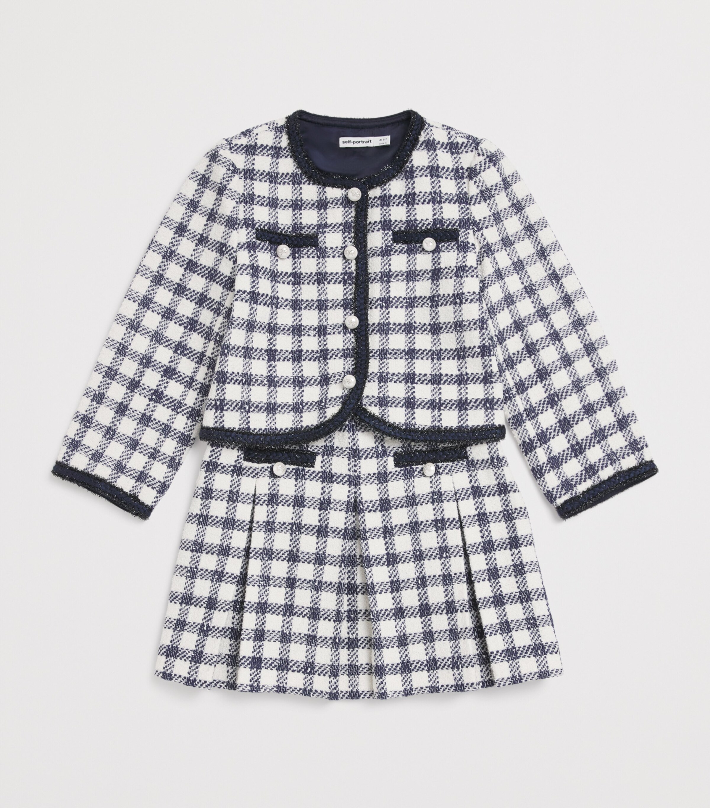 Self-Portrait Kids Check Bouclé Skirt (3-12 Years) Navy Image 3