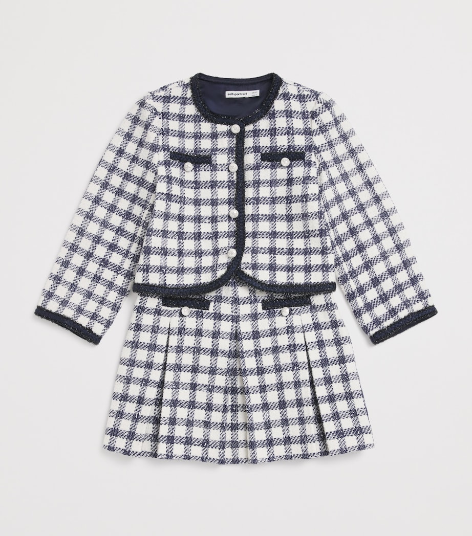 Self-Portrait Kids Check Bouclé Skirt (3-12 Years) Navy Image 3