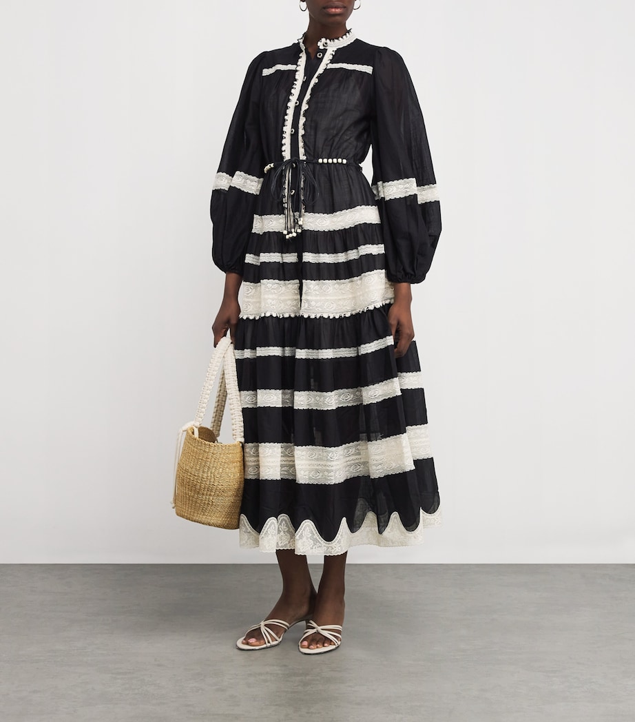 Cotton Lace-Insert Rhiannon Midi Dress BLCR BLACK/CREAM Image 2