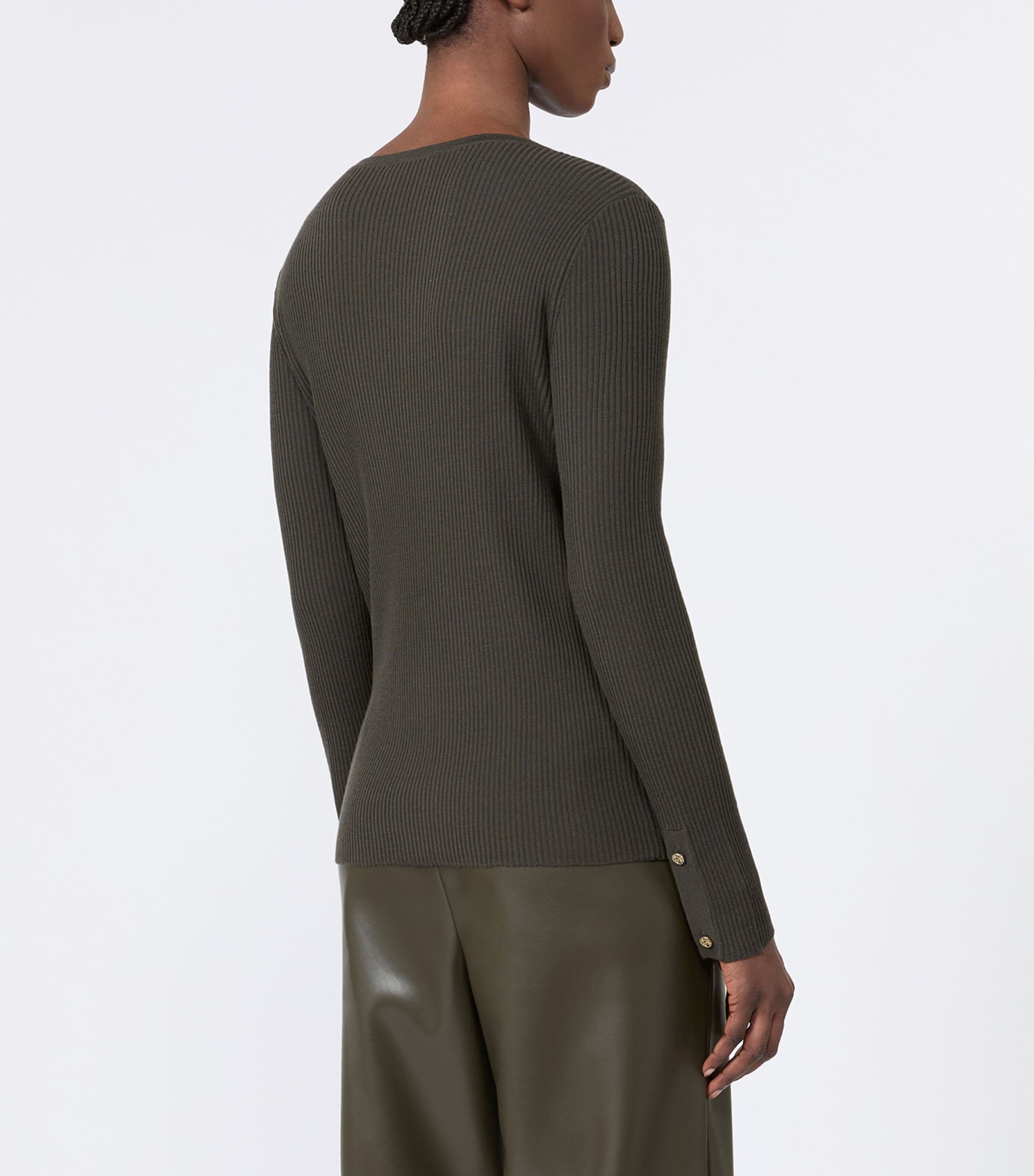 Max Mara Womens Virgin Wool Rib-Knit Sweater Kaki Image 4