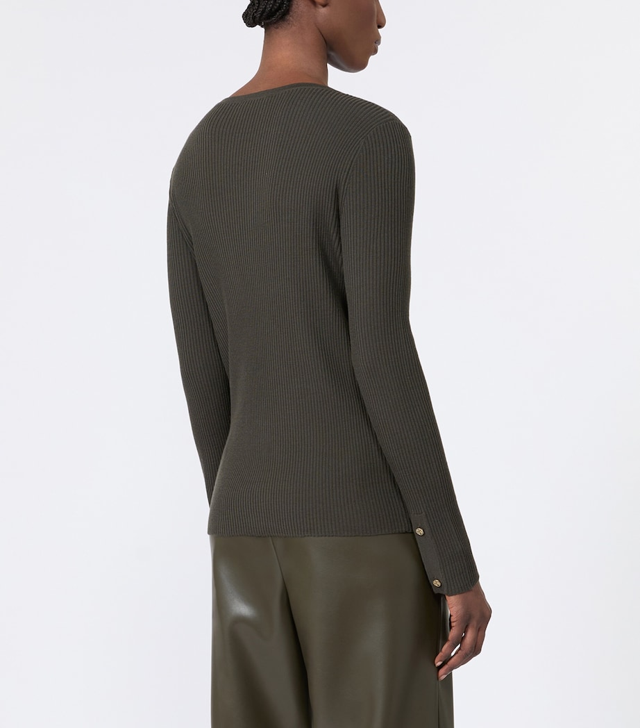 Max Mara Womens Virgin Wool Rib-Knit Sweater Kaki Image 4