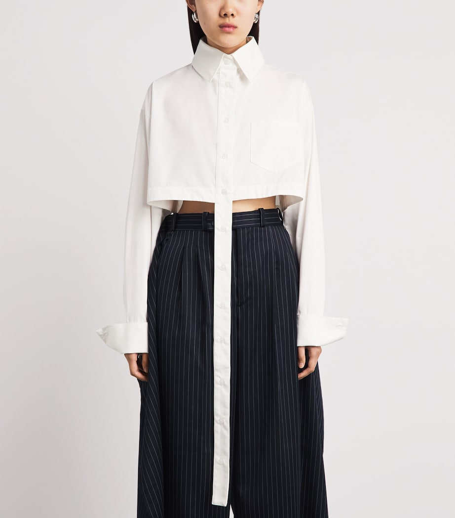 LATE FOR WORK Womens Cotton Deconstructed Cropped Shirt Wht_bblu Image 4