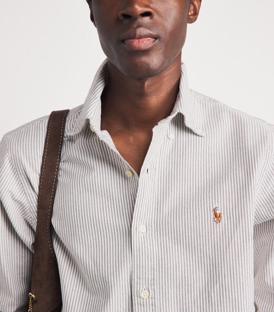 Polo Ralph Lauren Mens Cotton Stripe Shirt Nutmeg Brn Wht Image 3