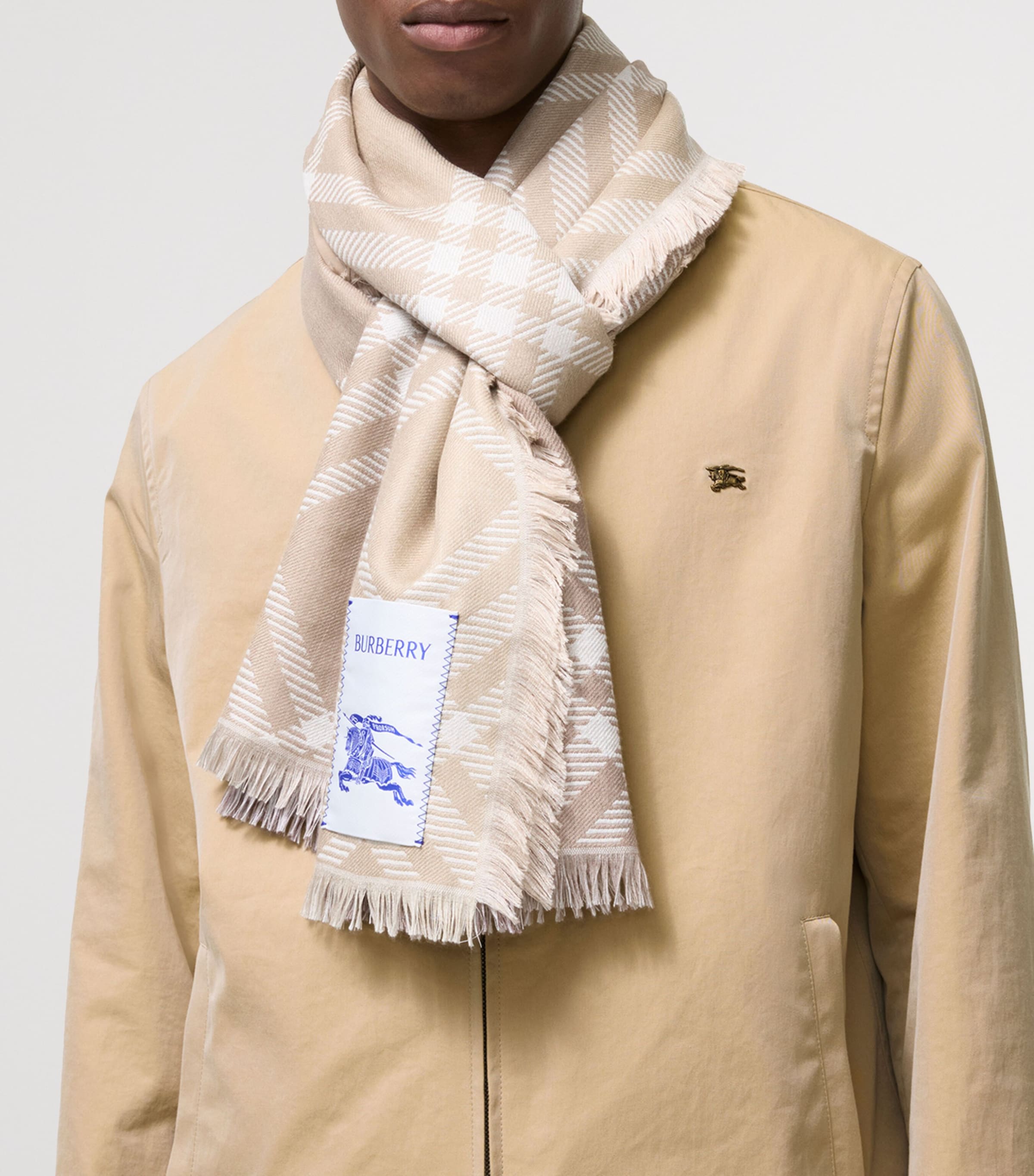 Burberry Wool-Silk Gradient Check Scarf Sand Image 6