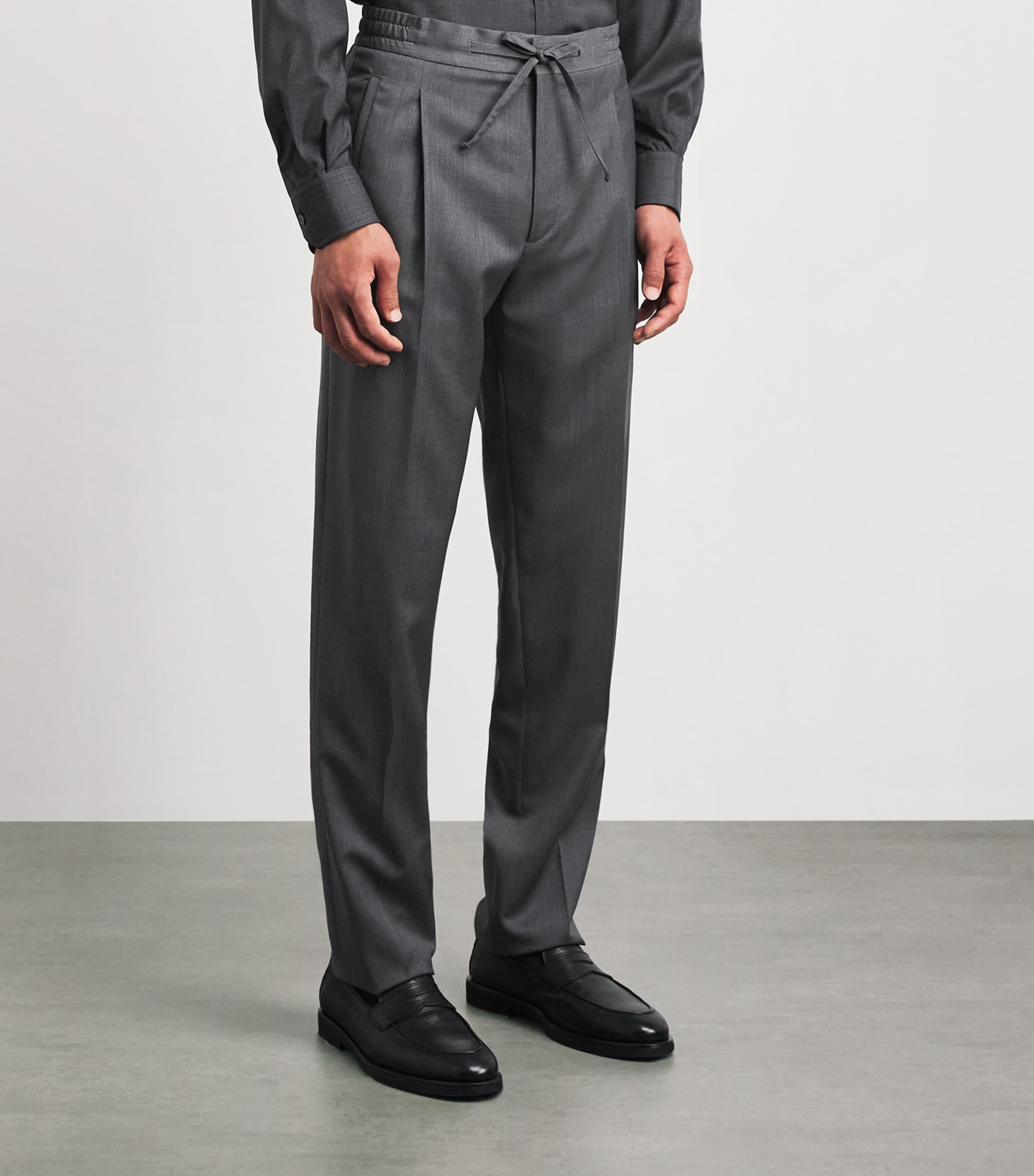 Lardini Mens Virgin Wool Drawstring Straight Trousers Grey Image 4