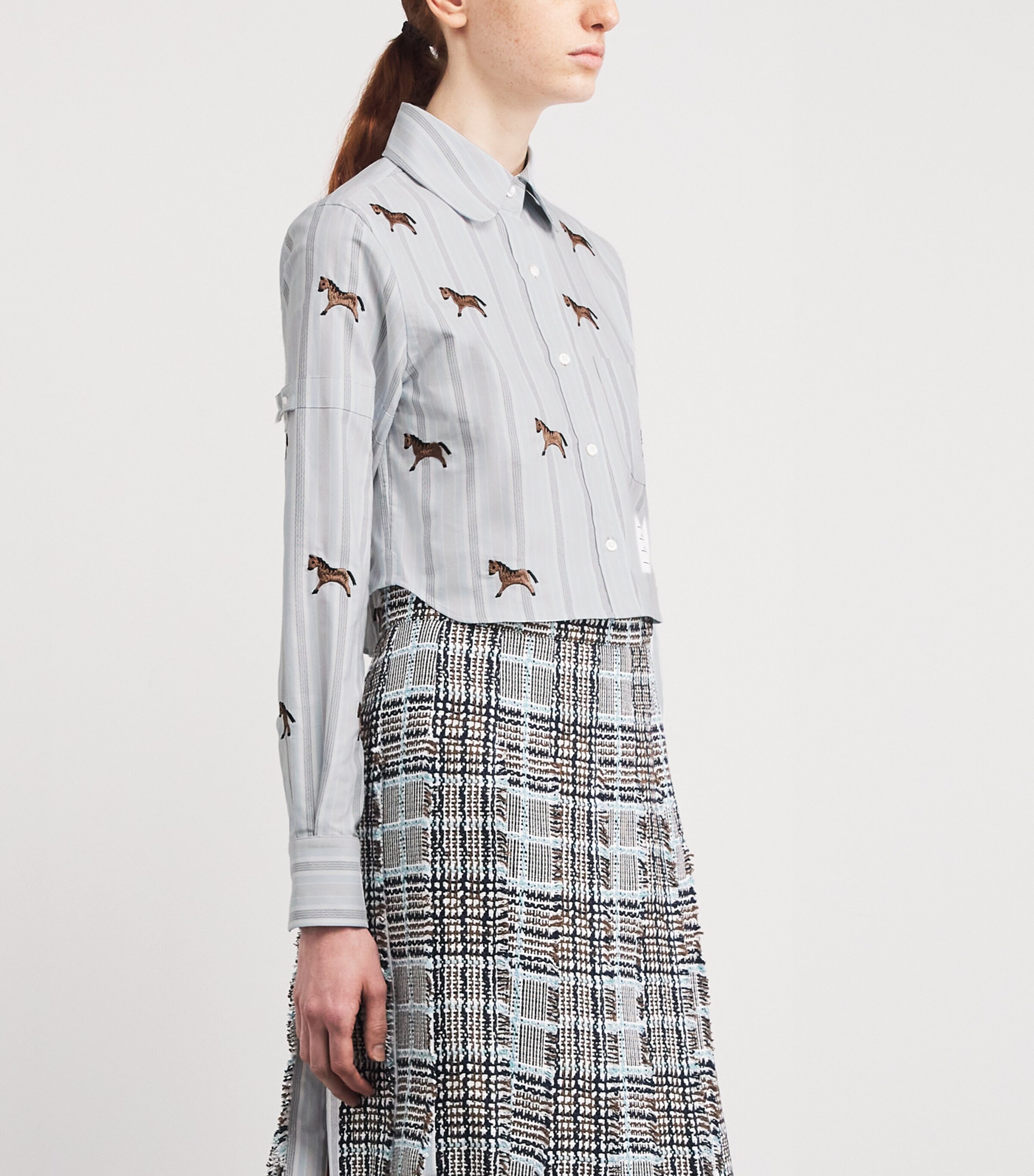 Thom Browne Womens Cotton Embroidered Cropped Shirt Medium Blue Image 3
