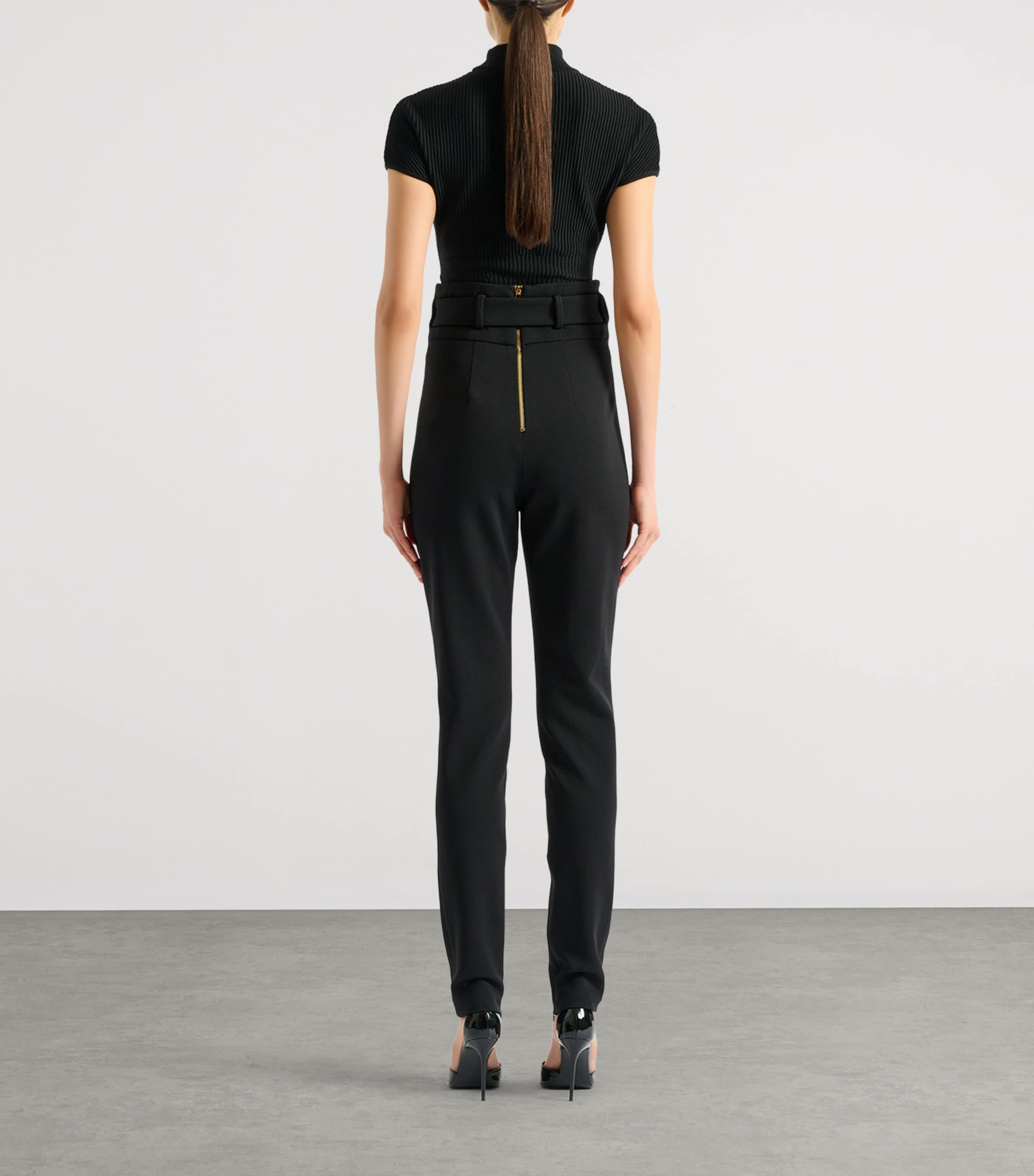 Balmain Womens Merino Wool Rib-Knit Bodysuit Noir Image 4