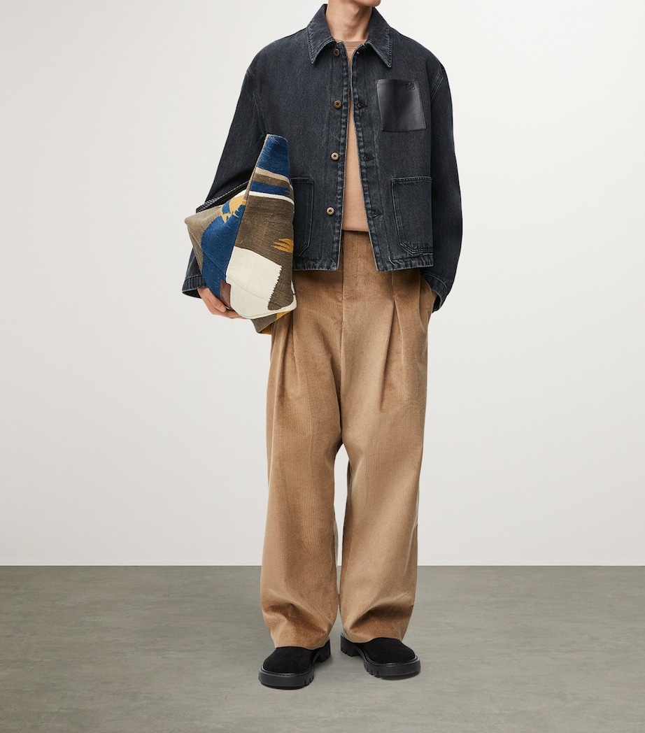 Leather-Trim Denim Jacket BLACK Image 2