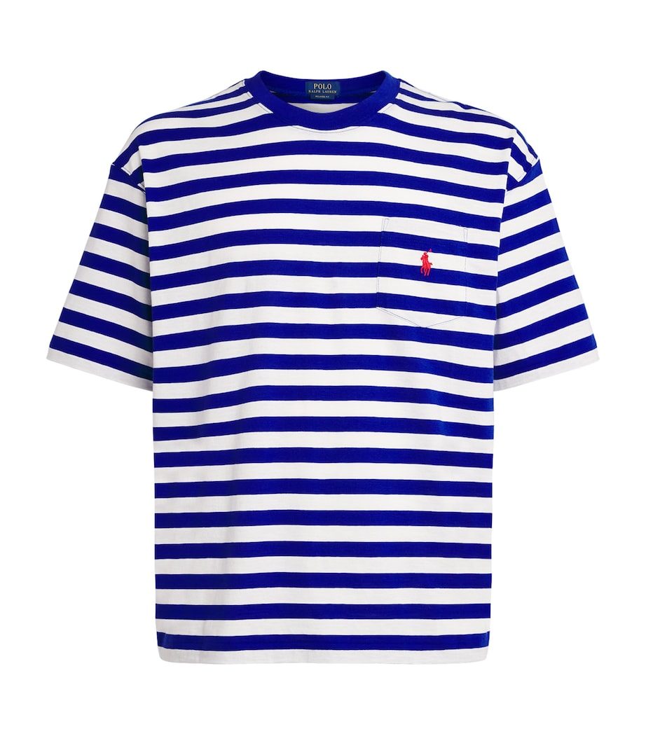 Polo Ralph Lauren Mens Cotton Stripe Polo Pony T-Shirt Rugby Royal/white Image 1