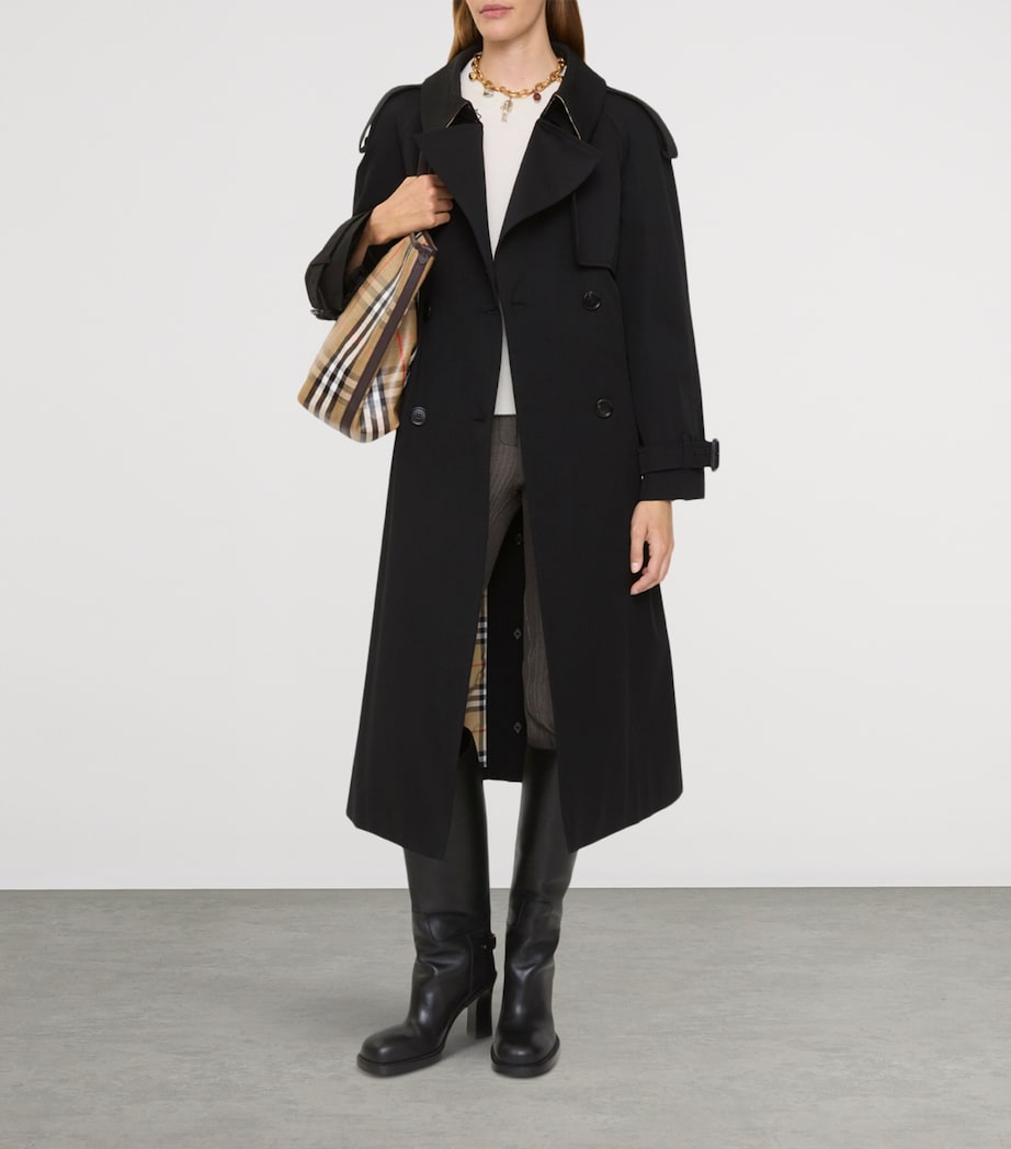 Gabardine Fitzrovia Long Trench Coat BLACK Image 3