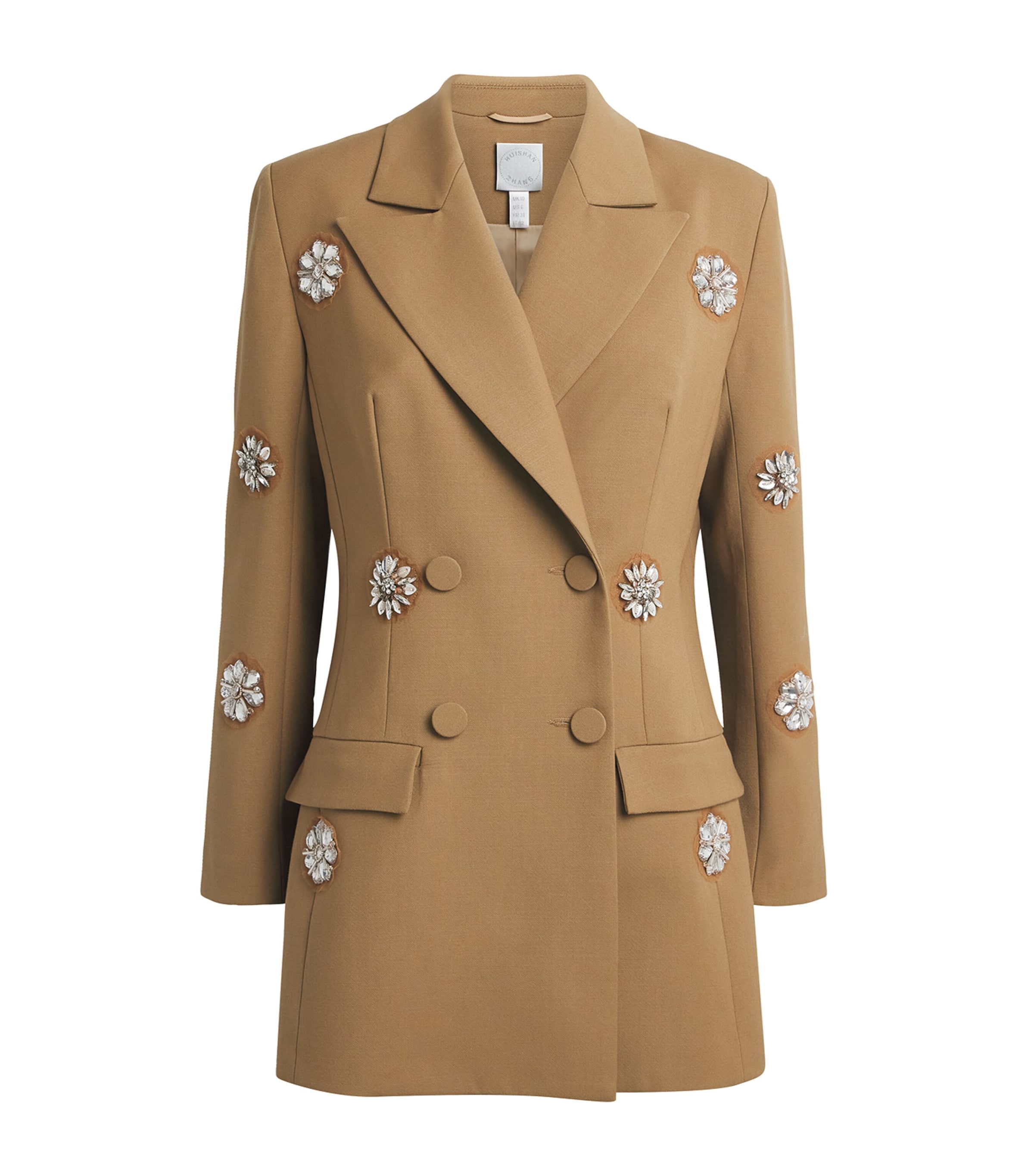 Huishan Zhang Womens Wool Embellished Joanne Blazer Dark Camel Image 1