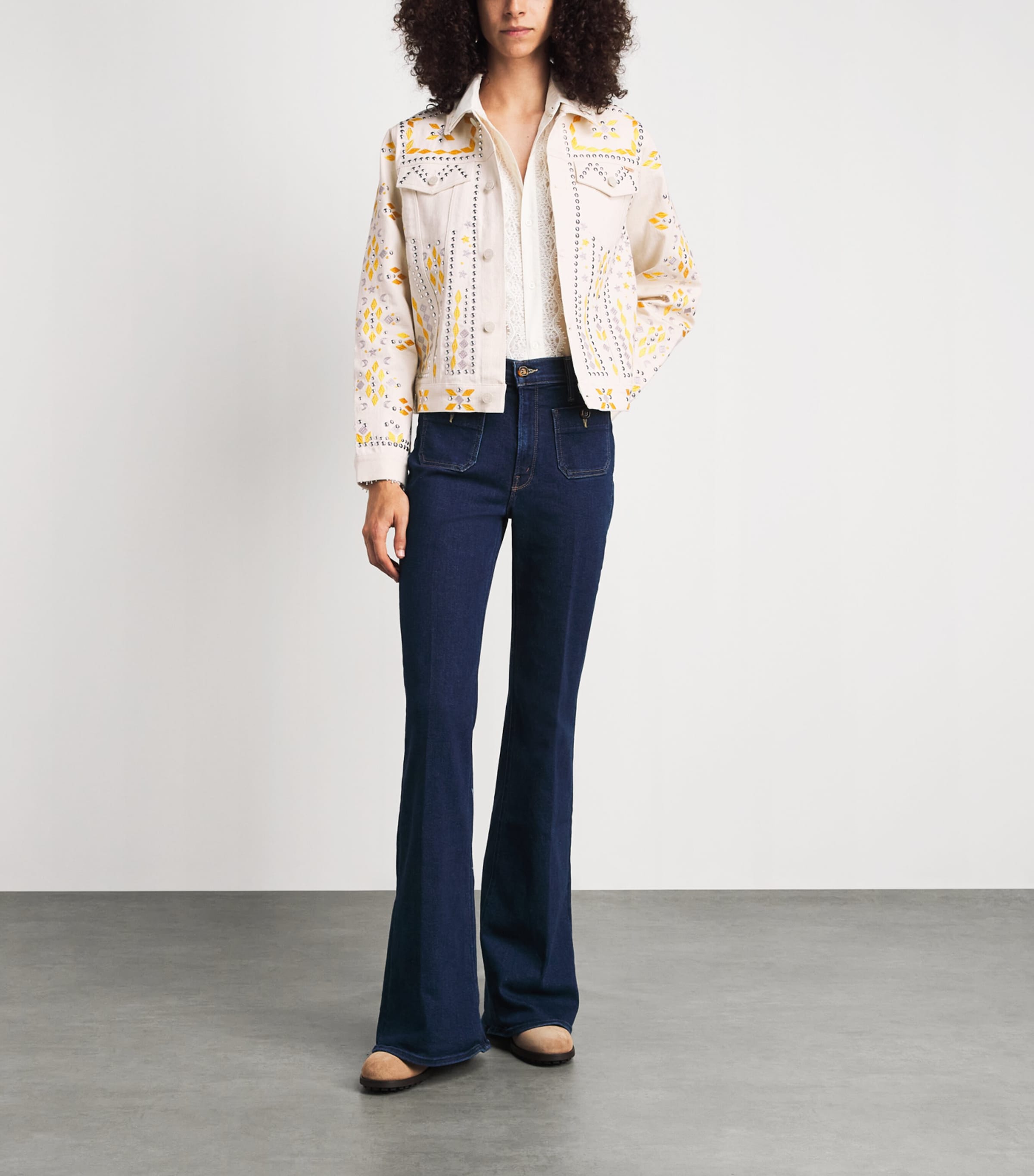 MOTHER Womens Embellished The Bruiser Denim Jacket All Natural Image 2