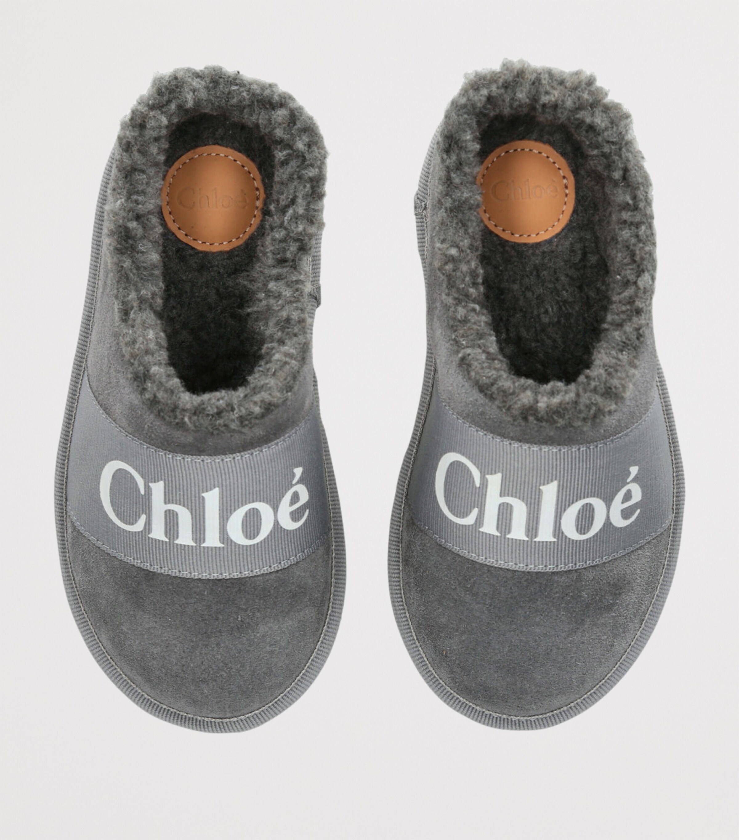 Chloé Kids Suede Shearling-Lined Slipper Grey Image 4