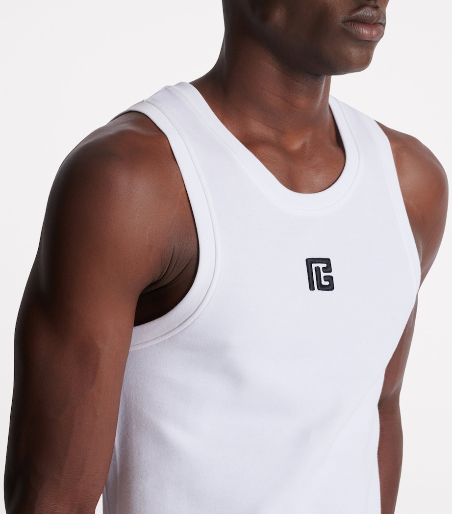 Balmain Mens Logo Embroidered Tank Top Gab Blanc/noir Image 8
