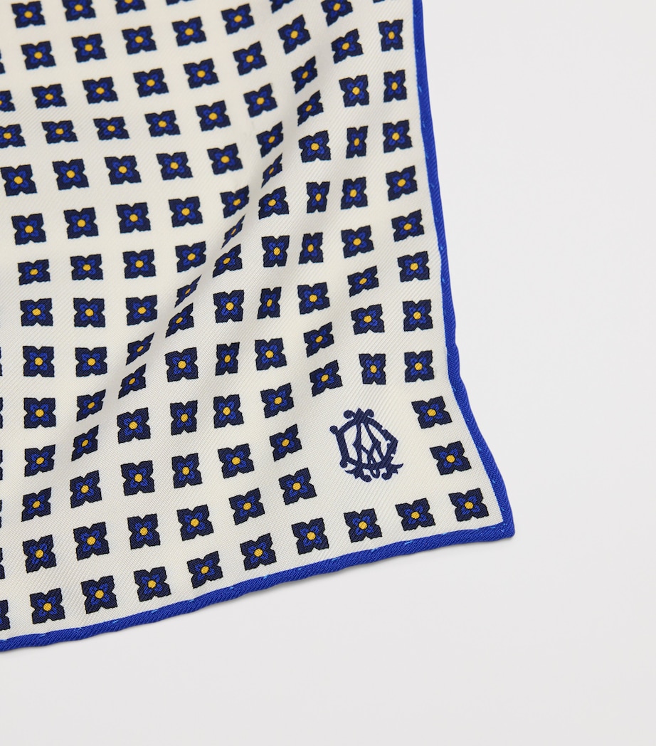 Dunhill Mulberry Silk Geometric Flower Medallion Pocket Square Image 2