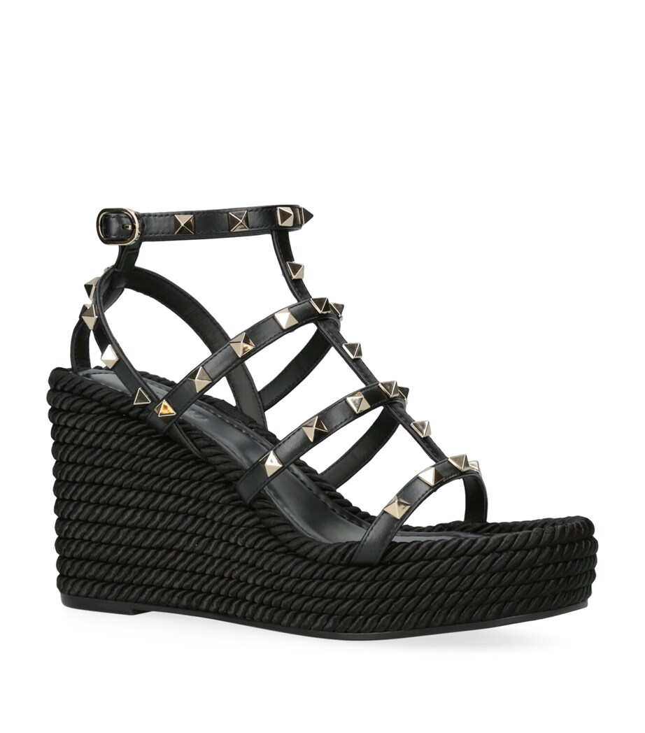 Valentino Garavani Rockstud Wedge Sandals 95 Black Image 4