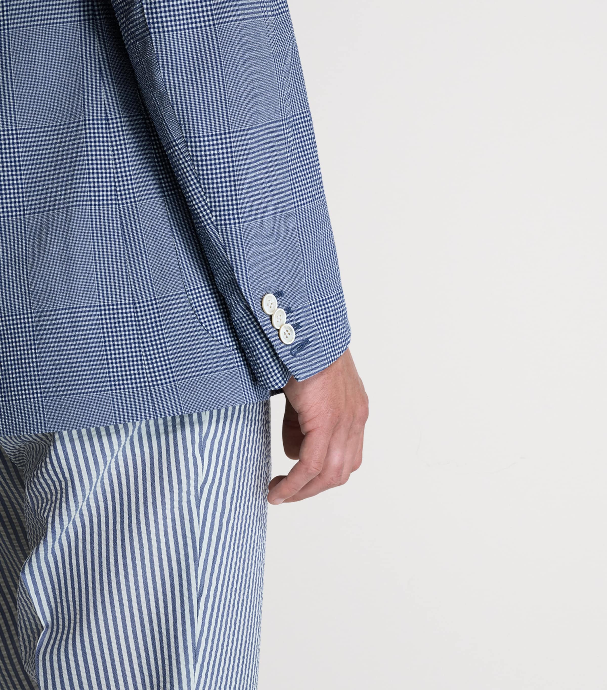 Dunhill Mens Wool-Silk Check Cavendish Blazer Blue White Image 6