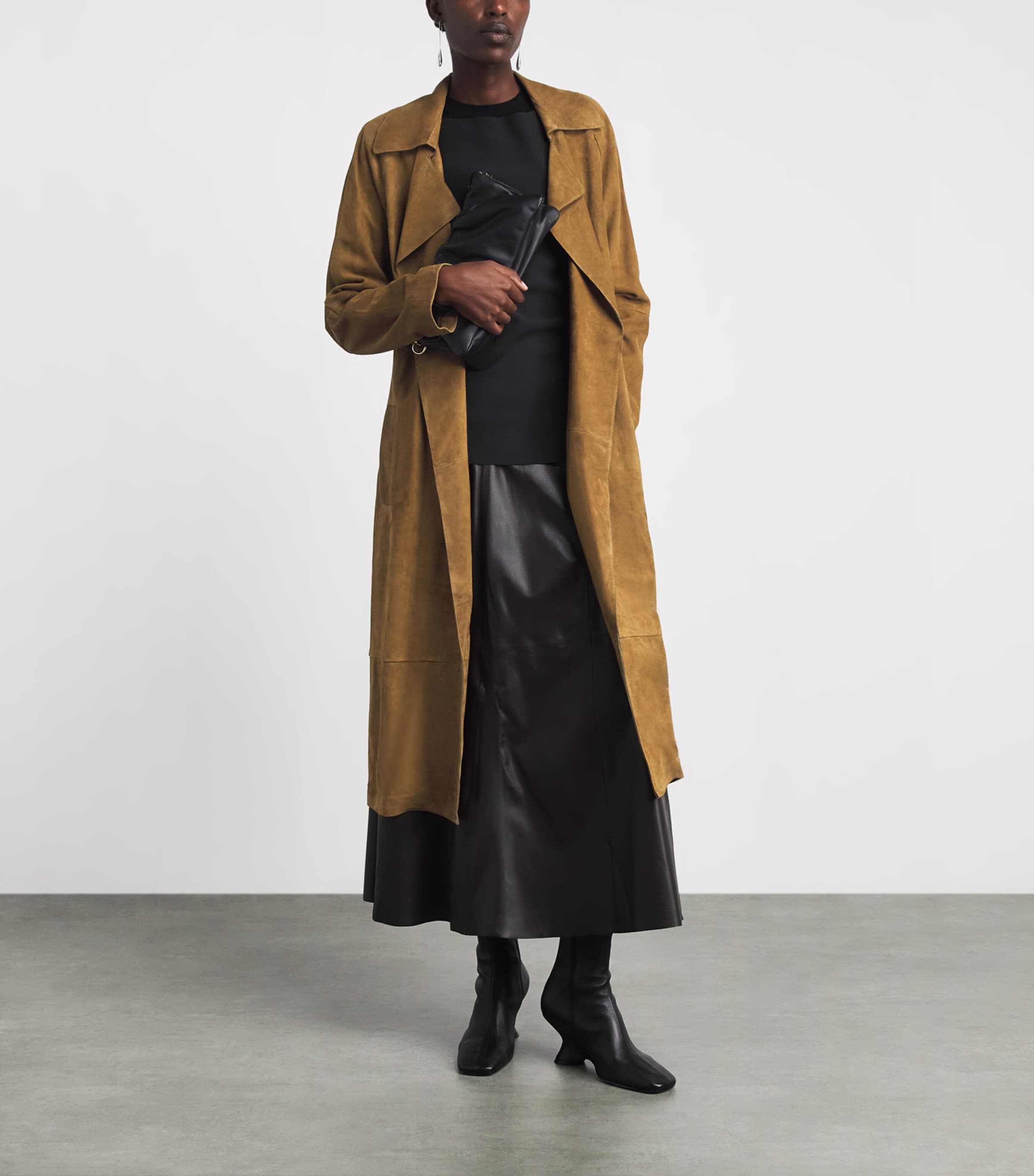 Arma Womens Lamb Suede Yava Trench Coat Dark Olive Image 2
