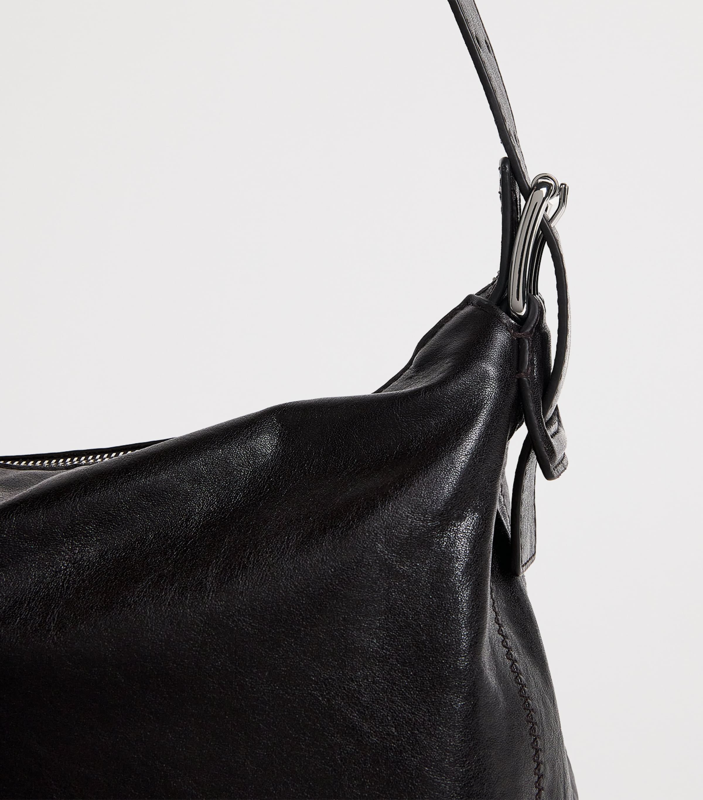 Leather Belted Baguette Shoulder Bag BR490 DARK CHOCOLATE Image 6